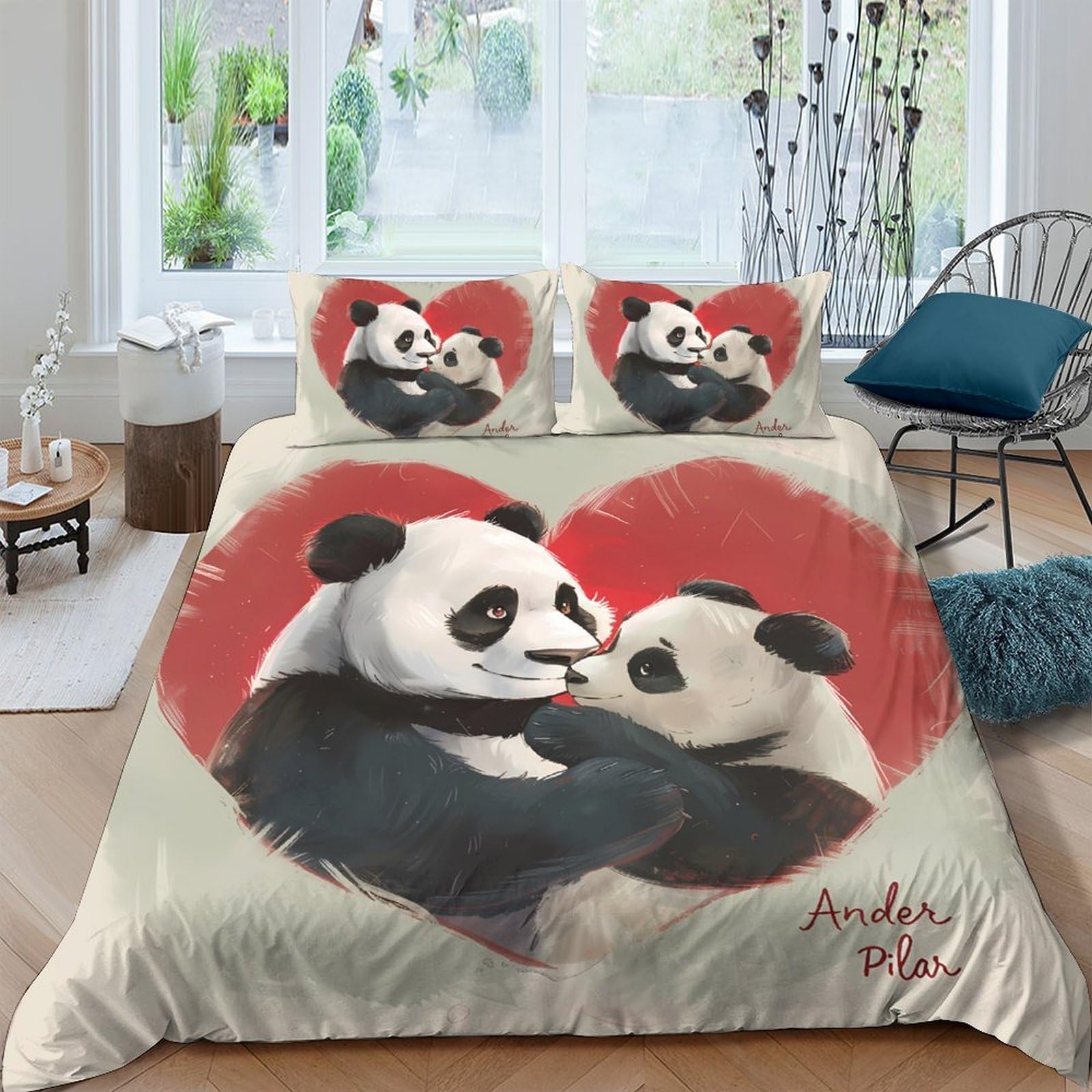 Ctjqhvkz Style-6 3D Printed Panda Couple Fitted Sheet Microfiber Soft Bedroom Heart Love Mattress Cover For Home Dorm Decor Single（135X200cm）