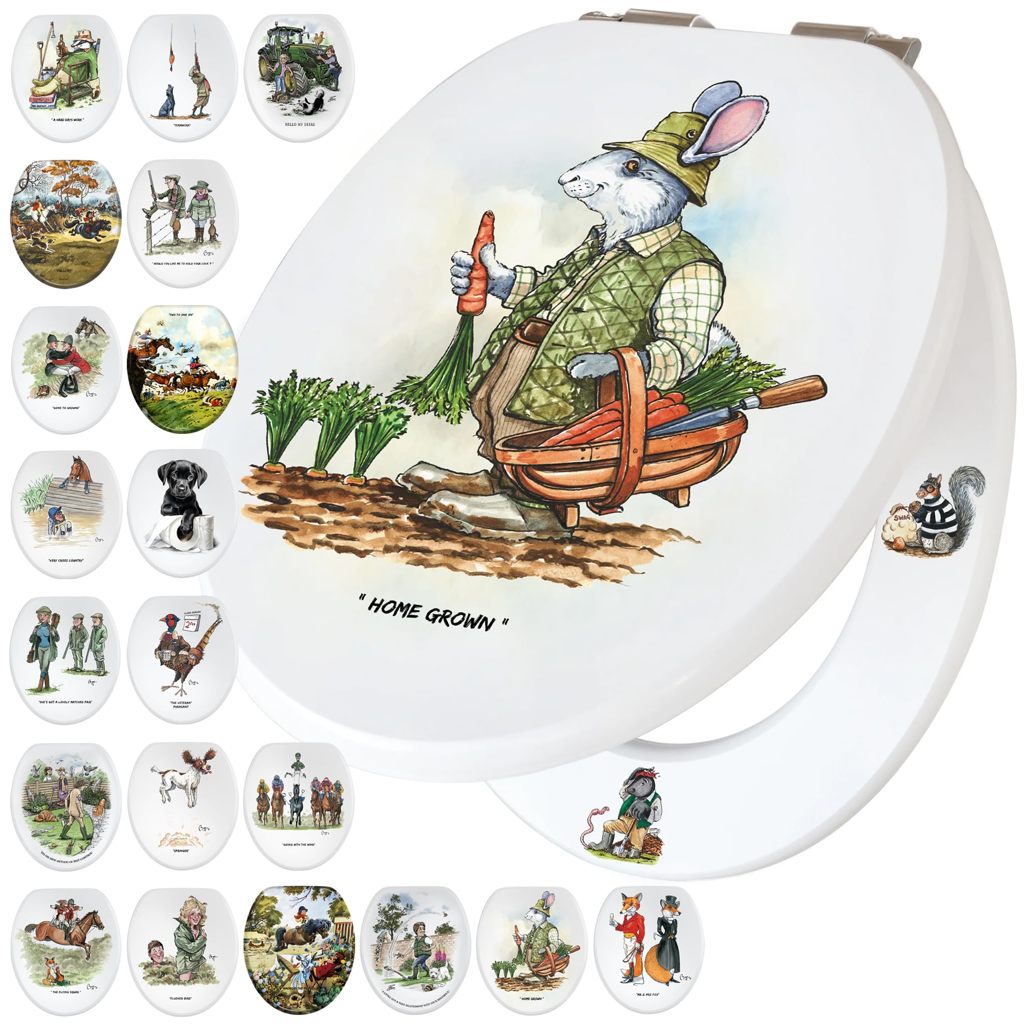 Looprints Men's Home Grown Fun Novelty Toilet Seat Soft Close, Easy Fit, Printed On 3 Surfaces With Bryn Parry Gardening Art. A Blend Of Functionality & Gardening Themed Fun For Your Home, A Unique Gift For Friends & Family.