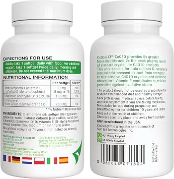 Igennus Advanced CoQ10 100mg, High Absorption CoQSol-CF, 120 Servings | 4-month supply, 5x-bioavailability ubiquinone with D-limonene & antioxidant vitamin E; heart & energy support, clean label