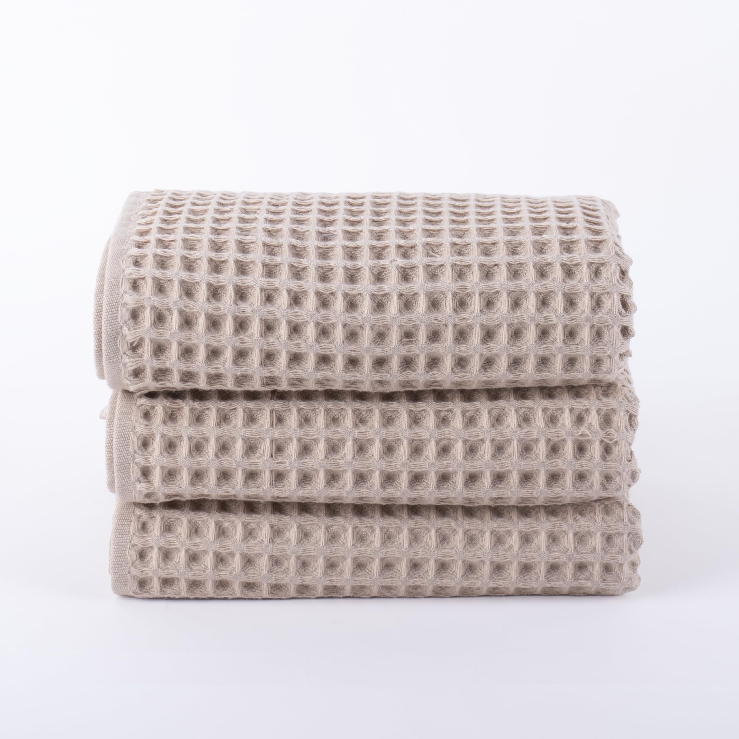 PÜSKÜL Waffle Kitchen Towels - Premium 100% Turkish Organic Cotton Ultra Soft Quick Dry Absorbent Lint Free Hand Dish Towel 32X16 Inches (3, Beige)
