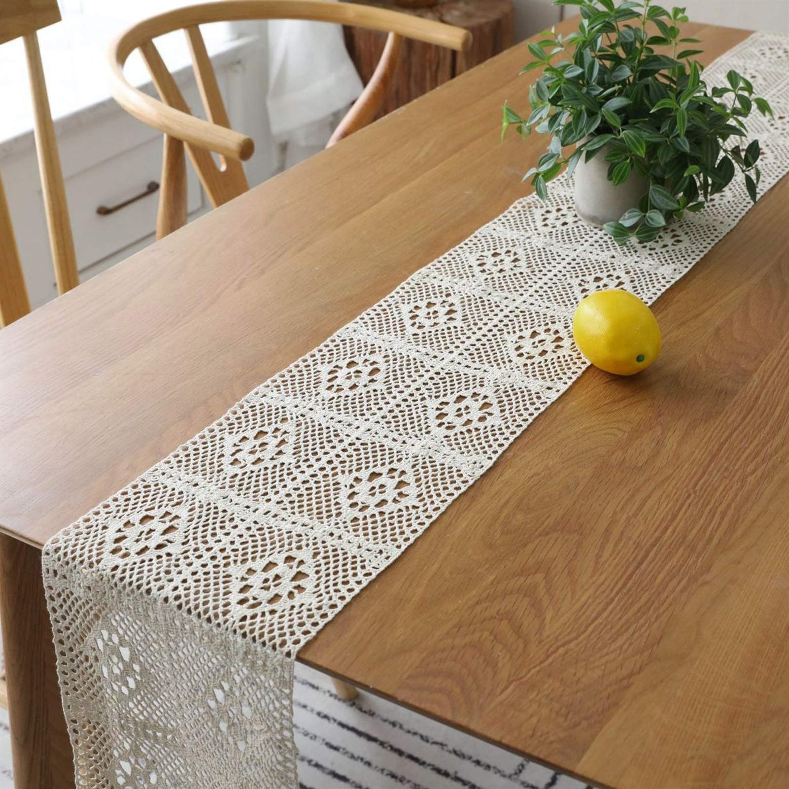Elegante e lussuoso Runner da tavolo in pizzo for decorazioni di Partito Runner da tavolo beige Tovaglia rettangolare in pizzo all'uncinetto Elegante tovaglia a rete cava for decorazioni di Partito ru