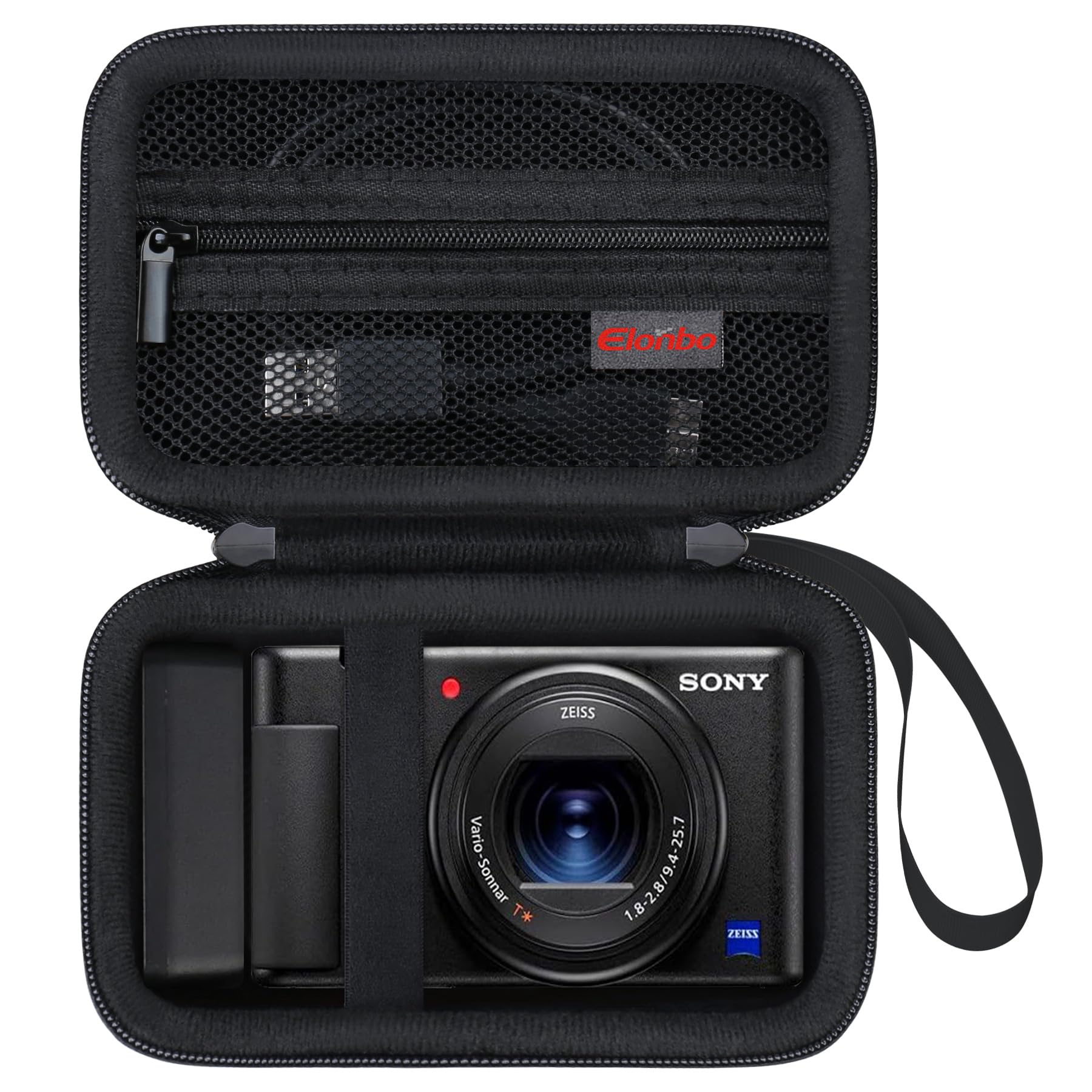 Elonbo Carrying Case for Sony ZV-1F / ZV-1 / ZV-1 II Digital Camera, Sony ZV1F Vlogging Camera Hard Travel Bag, Mesh Pocket fits Battery Card Reader Cable, Black