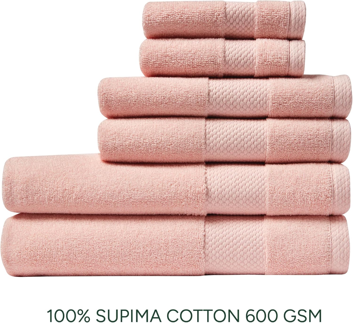 Lacoste Heritage Anti-Microbial Supima Cotton 6-Piece Towel Set, 2 Bath Towels, 2 Hand Towels, 2 Washcloths, Light Pink – Highly Absorbent & Quick Drying, Bathroom Essential, Machine Washable