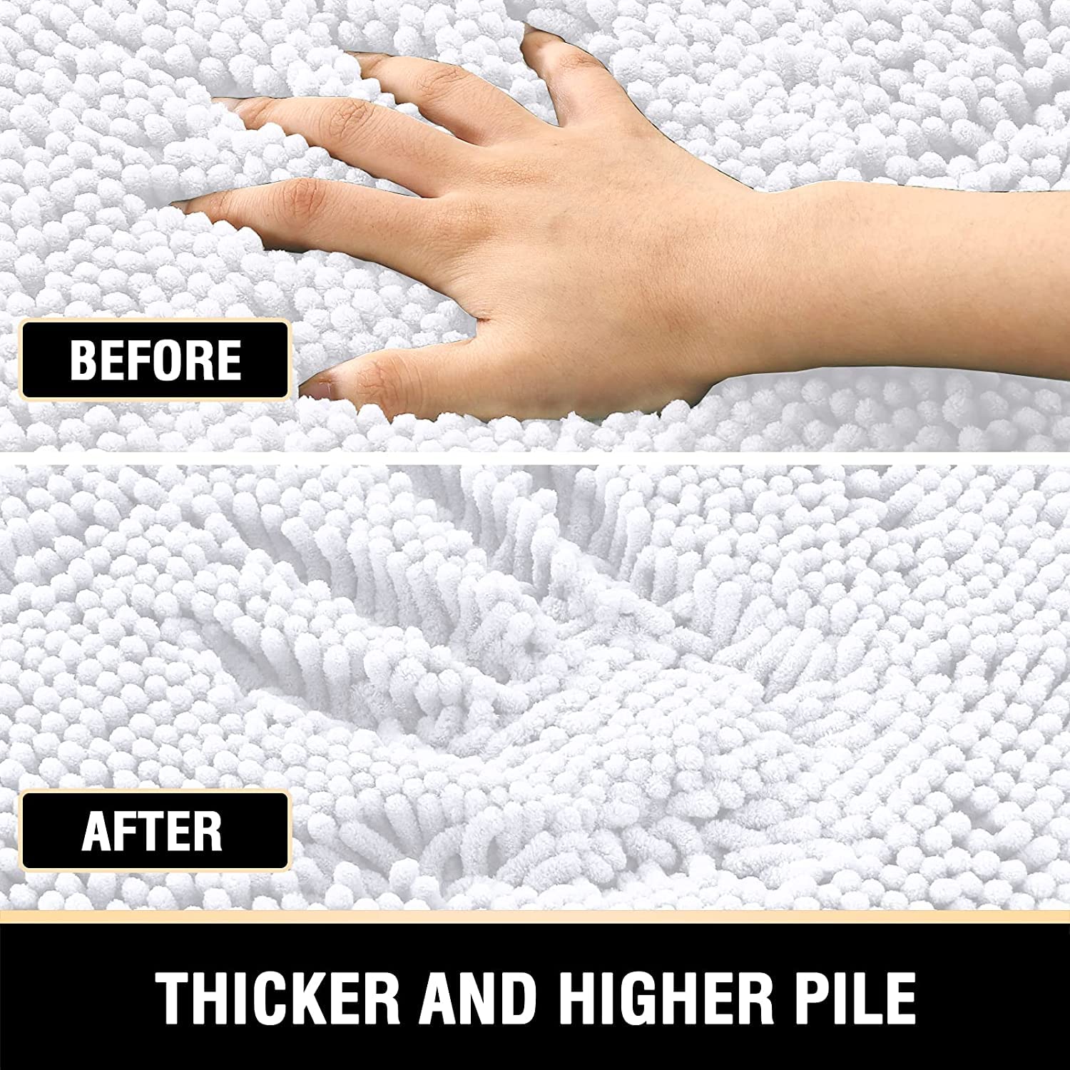Alfombra de Baño Chenilla Ultra Grueso Alfombra Baño Microfibra Extra Suave y Absorbente Alfombra Antideslizante Alfombra de Ducha de Secado Rápido Lavable (Blanco,120 x 43 cm)