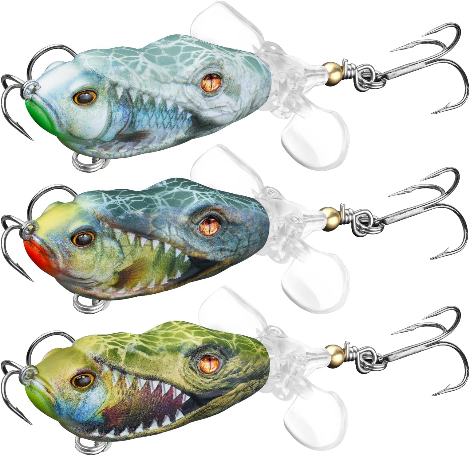 Topwater Fishing Lure 3 Pieces Bass Fishing Lure with Mustad Hook, Lifelike Swimbait for Pike Catfish, for Anglers, 1/2oz, 3/4oz and 1oz