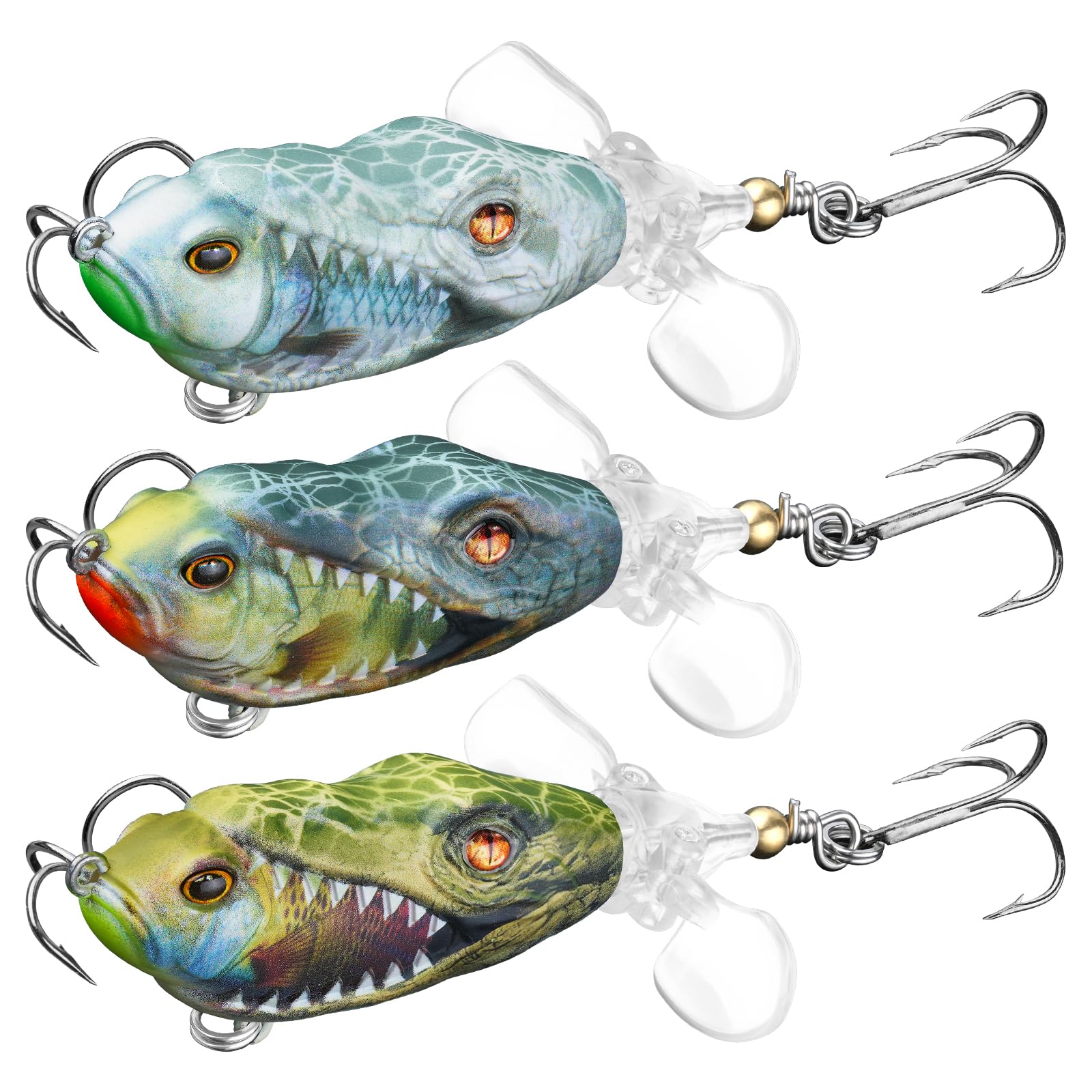 Topwater Fishing Lure 3 Pieces Bass Fishing Lure with Mustad Hook, Lifelike Swimbait for Pike Catfish, for Anglers, 1/2oz, 3/4oz and 1oz