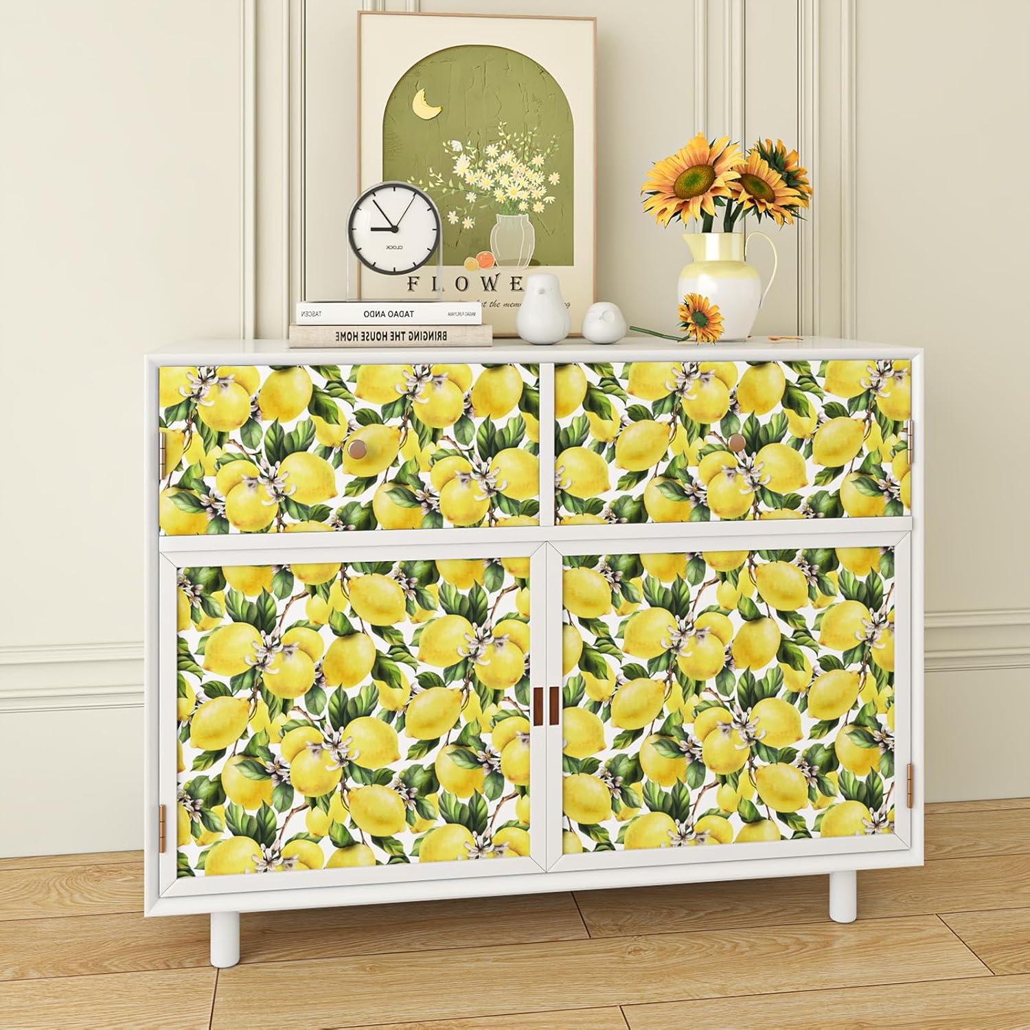 ReWallpaper 17.5inx23ft Lemon Peel and Stick Wallpaper for Kitchen Self Adhesive Green and Yellow Fruit Wallpaper Vintage Yellow Contact Paper for Cabinets Decor Kitchen Wall Paper Oil Proof Sticker