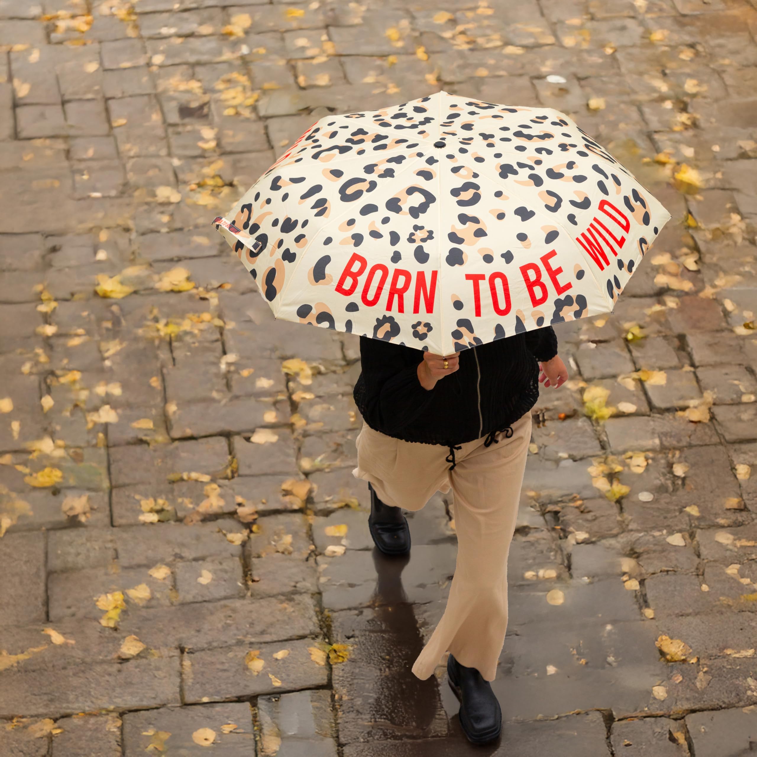 Fisura – Składany parasol damski "born to be wild” w zwierzęcy wzór, mały parasol damski automatyczny przeciwwiatrowy, kompaktowy rozmiar podróżny, średnica po otwarciu 96 cm