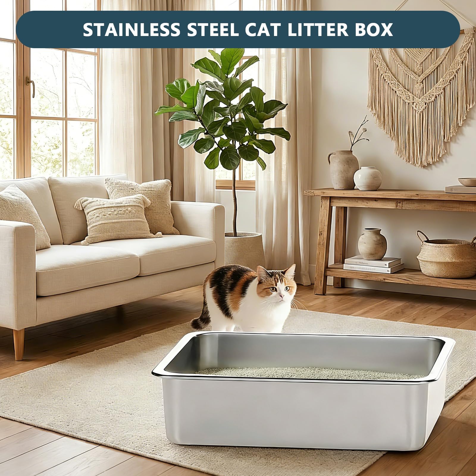 Homegroove Edelstahl Katzenklo, 2er Set, 50x35x15 cm