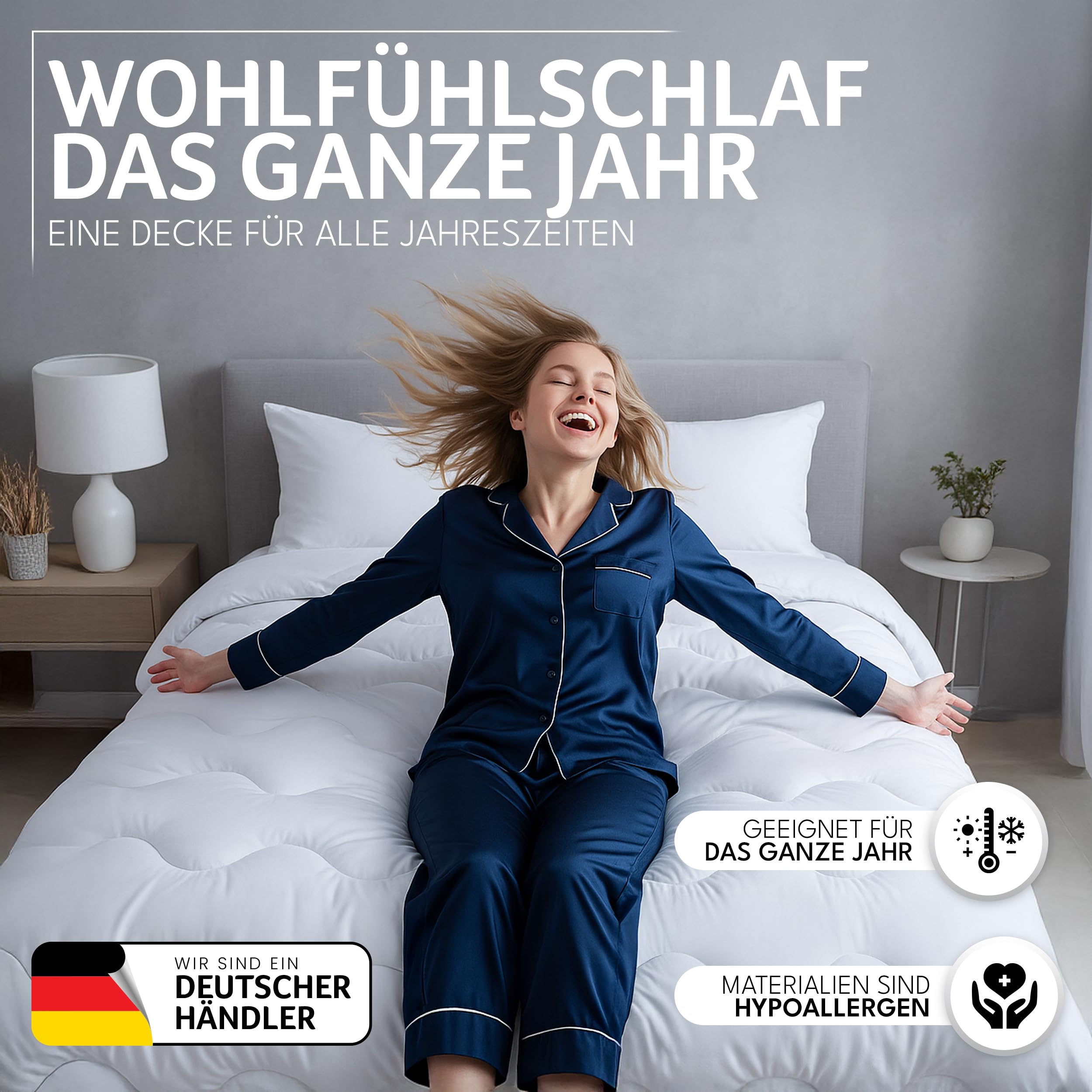 Gentle North Bettdecke 220x200 als Schlafdecke - 4-Jahreszeiten Bettdecke für Allergiker geeignet - Weiche Steppdecke - Besonders Flauschig & waschbar bei 60°