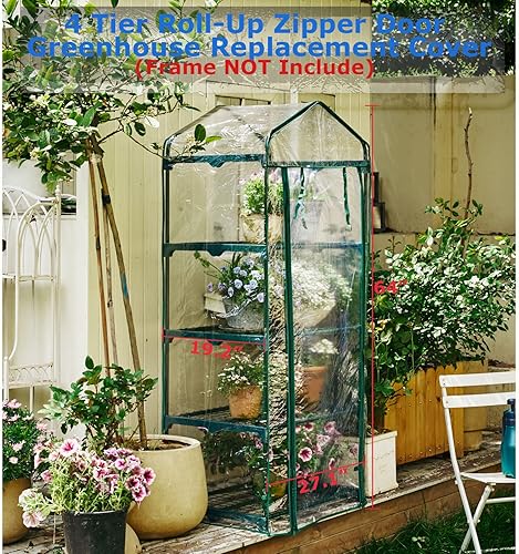 Miniatura 3 de Cubierta de repuesto para invernadero de 4 niveles, cubierta de repuesto de PVC transparente con puerta enrollable con cremallera, 27 pulgadas de