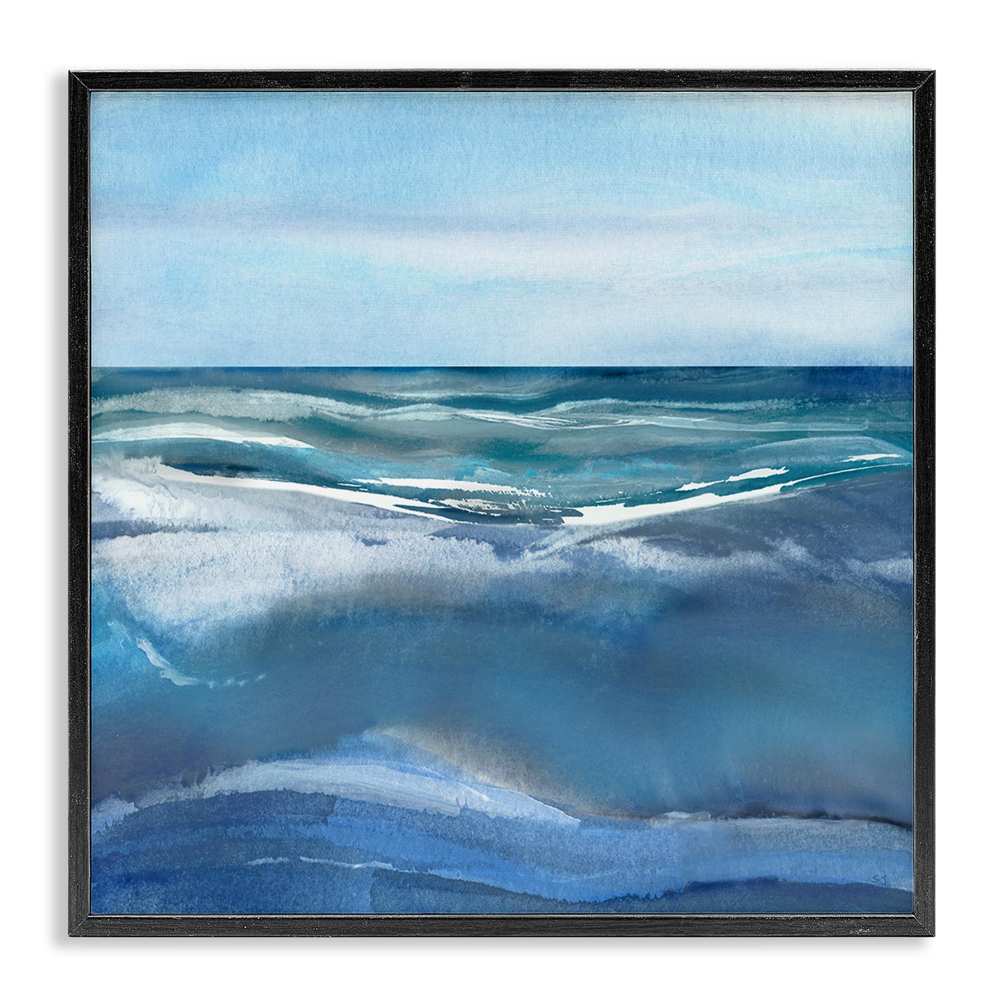 Stupell Industries Midnight Black (Textured) Calm Seas Soft Sky Coastal Horizon, 17 X 17 Inch Framed Giclée Print