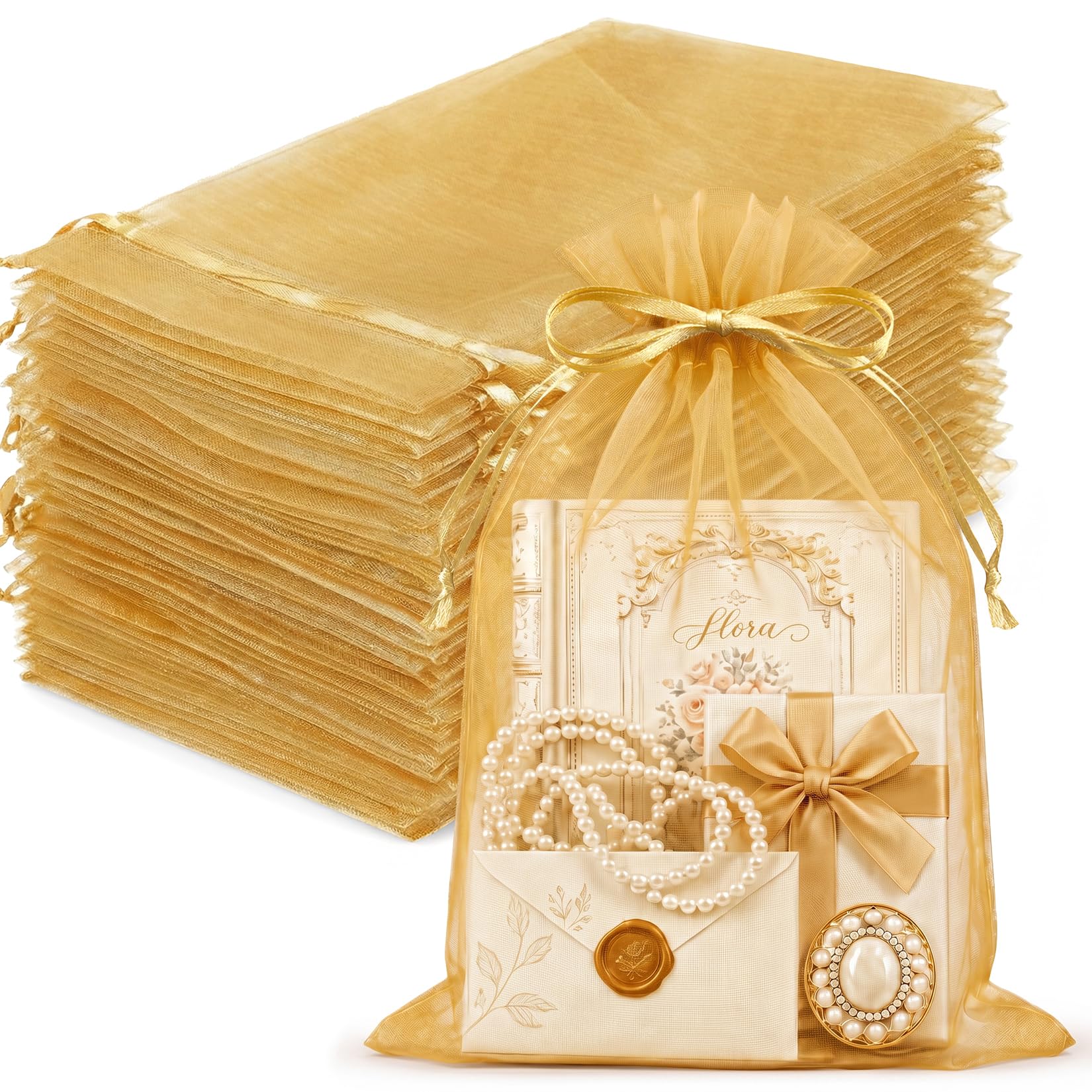 White Organza Bags - 100 Pcs Gift Bags -30