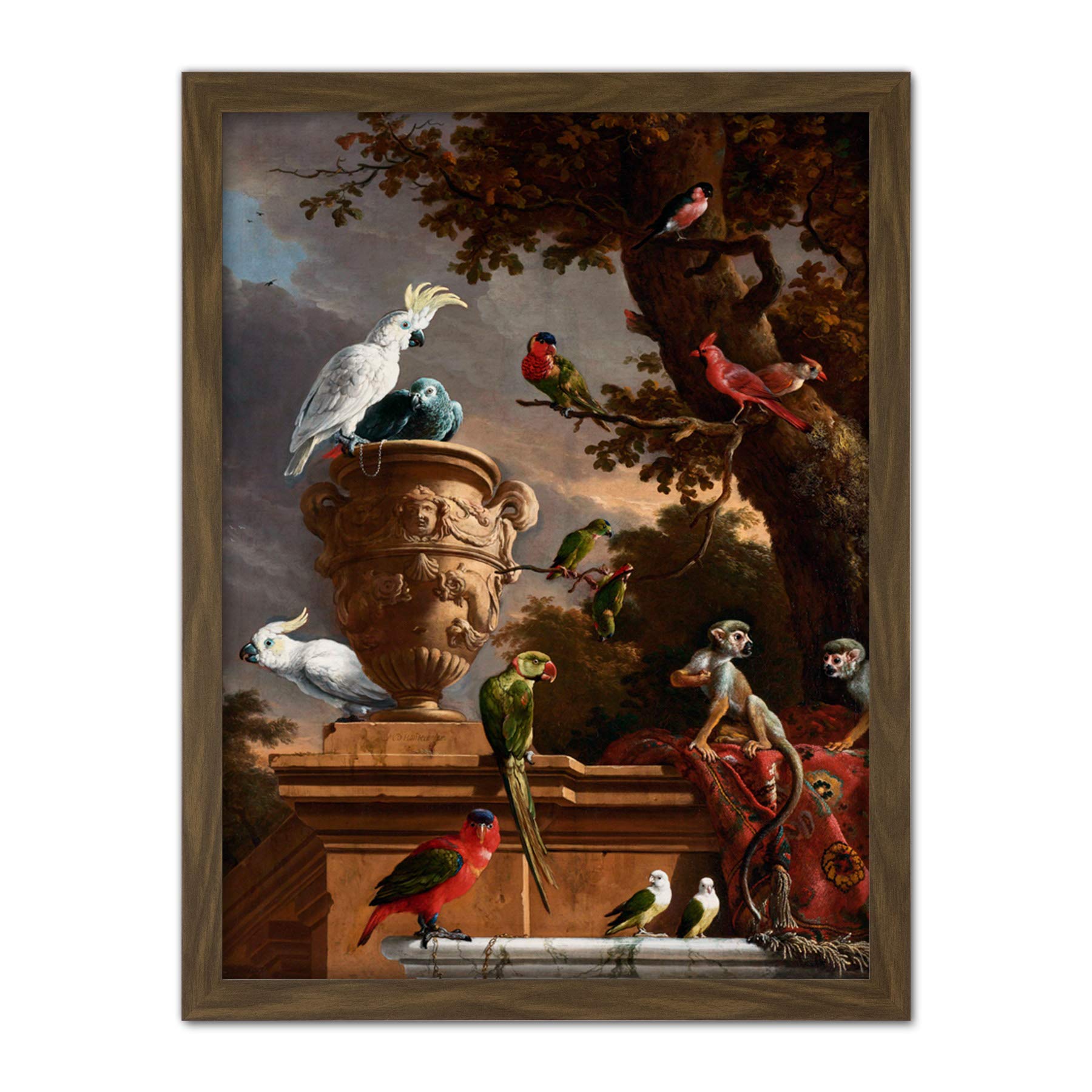 Artery8 Hondecoeter Menagerie Exotic Birds Parrots Painting Artwork Framed Wall Art Print 18X24 Inch