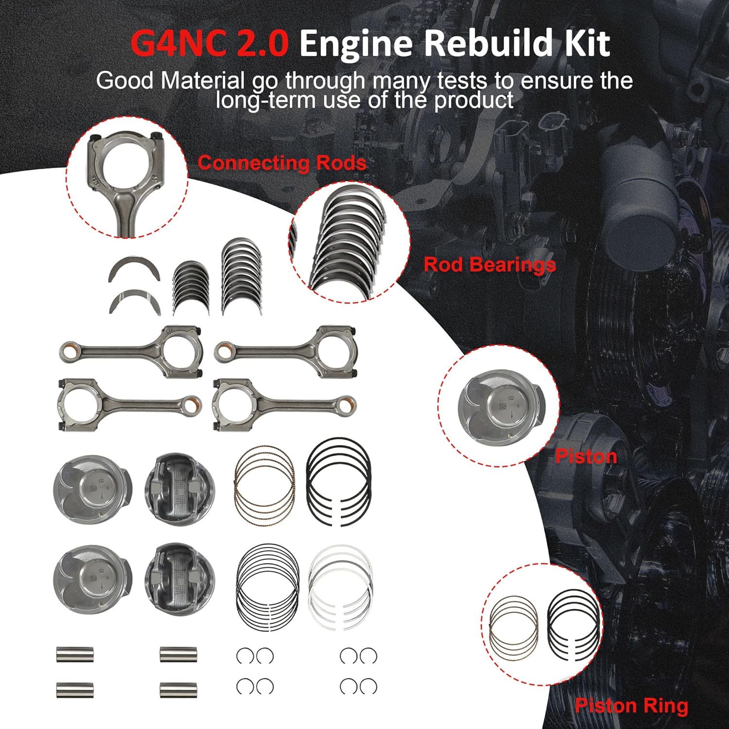 G4NC 2.0 Rebuild Overhaul Kit Crankshaft & Head Gasket Set Piston & Ring Set Con-Rods & Bearings Fits for Hyundai Tucson Elantra Kia Forte Soul Fort5 2.0L 2012-2020 6D026-2EU00 23110-2E201