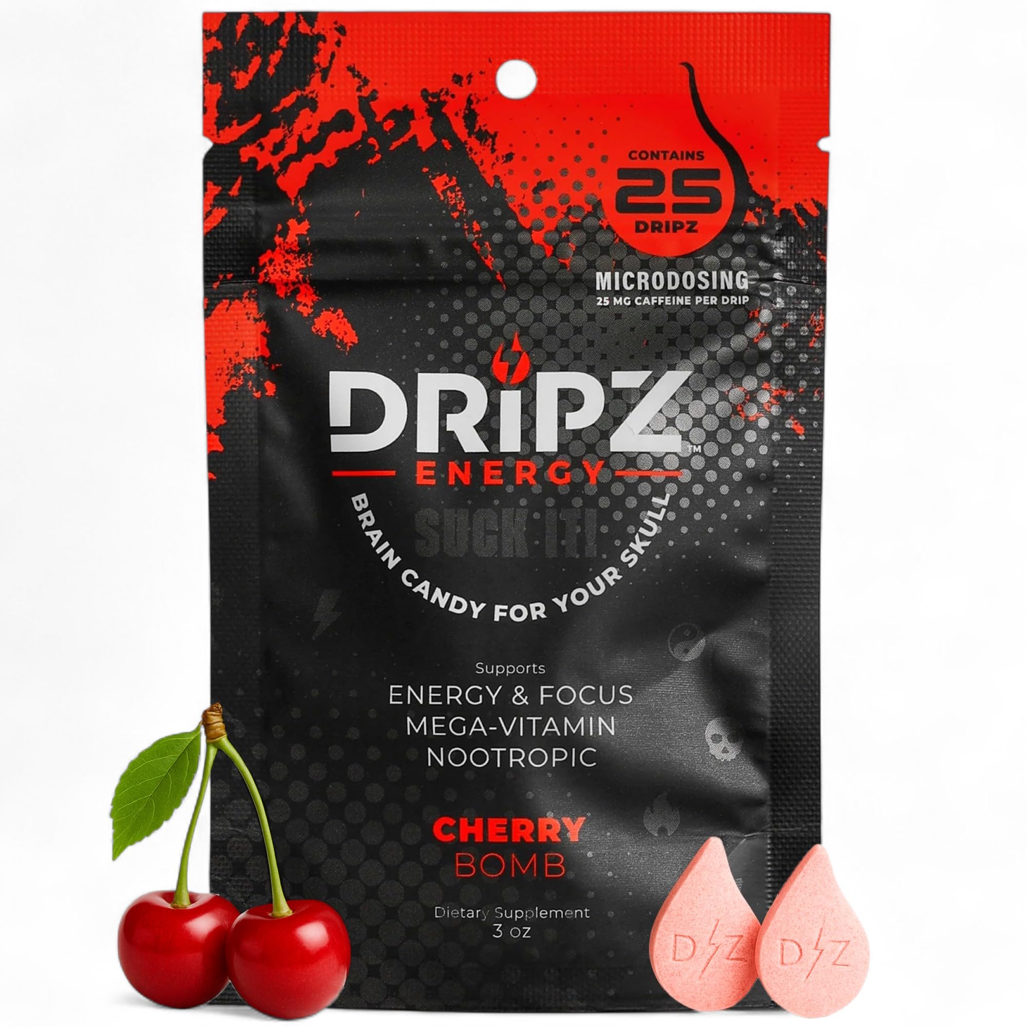 Nootropic Brain Candy Caffeine Tablets - Cherry Bomb, 25ct
