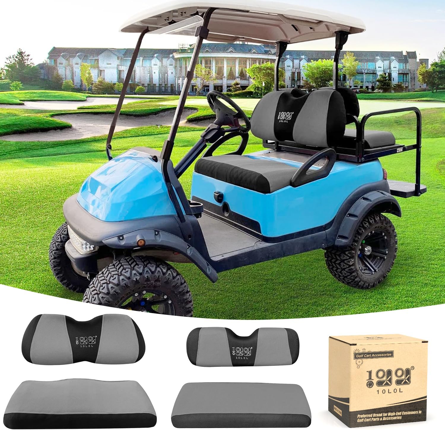 10L0L 4 Passenger Golf Cart Seat Covers, Front Rear Seat Cover Set for Yamaha G29 Drive, Club Car Precedent and Club Car DS Model, Made of 3D Air Mesh Polyester Fabric Breathable Washable - Grey