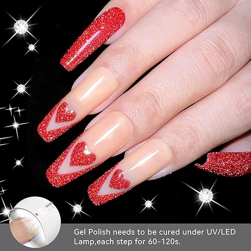 Miniatura 2 de YTD Likomey Esmalte de uñas de gel con purpurina reflectante, 0.5 onzas líquidas, esmalte de gel brillante de diamante rojo, brillante, manicura de