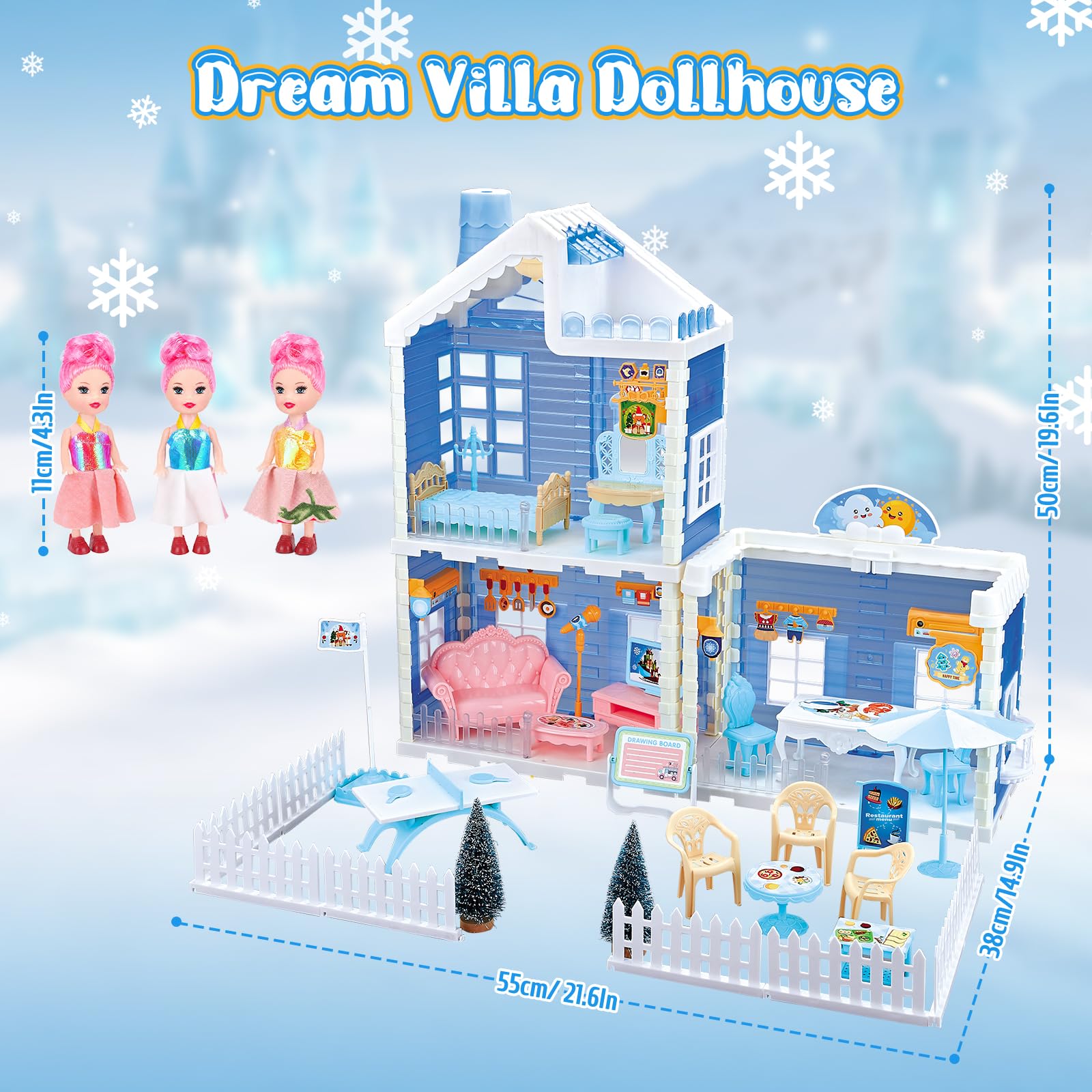 deAO Casa delle Bambole per Bambine, con Luci ed Effetti di Fumo