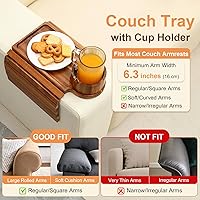 Vista 2 de Bandeja para portavasos de sofá, mesa de madera de acacia con soporte para teléfono, bandeja plegable grande para sofá para mesa de aperitivos