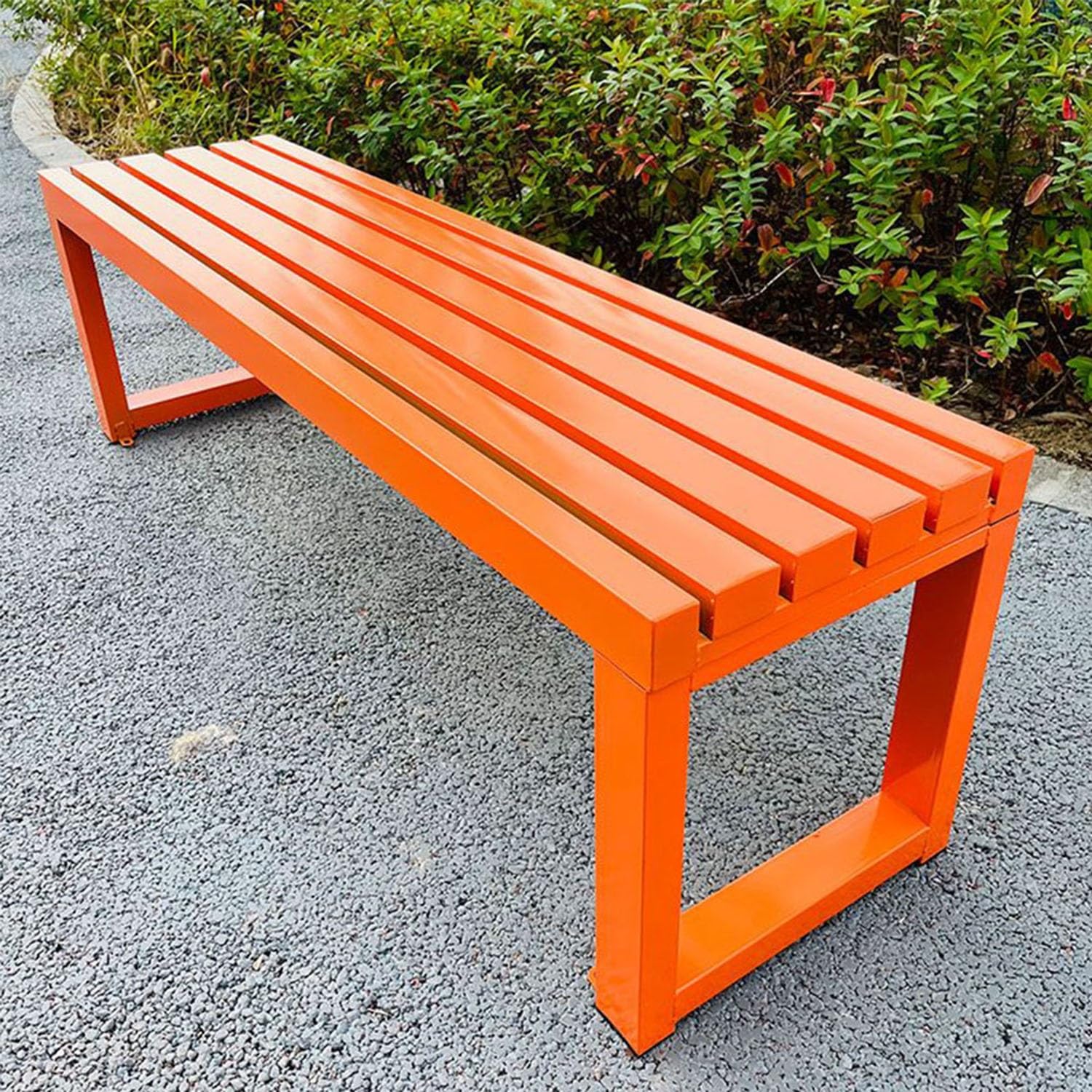 Generisch Gartenbank Metall wetterfest Balkonbank Parkbank 2-Sitzer ohne Armlehnen & Rückenlehne Sitzbank für Garten,Terrasse,Hof,Veranda 400kg Belastbar(Orange,150 cm)