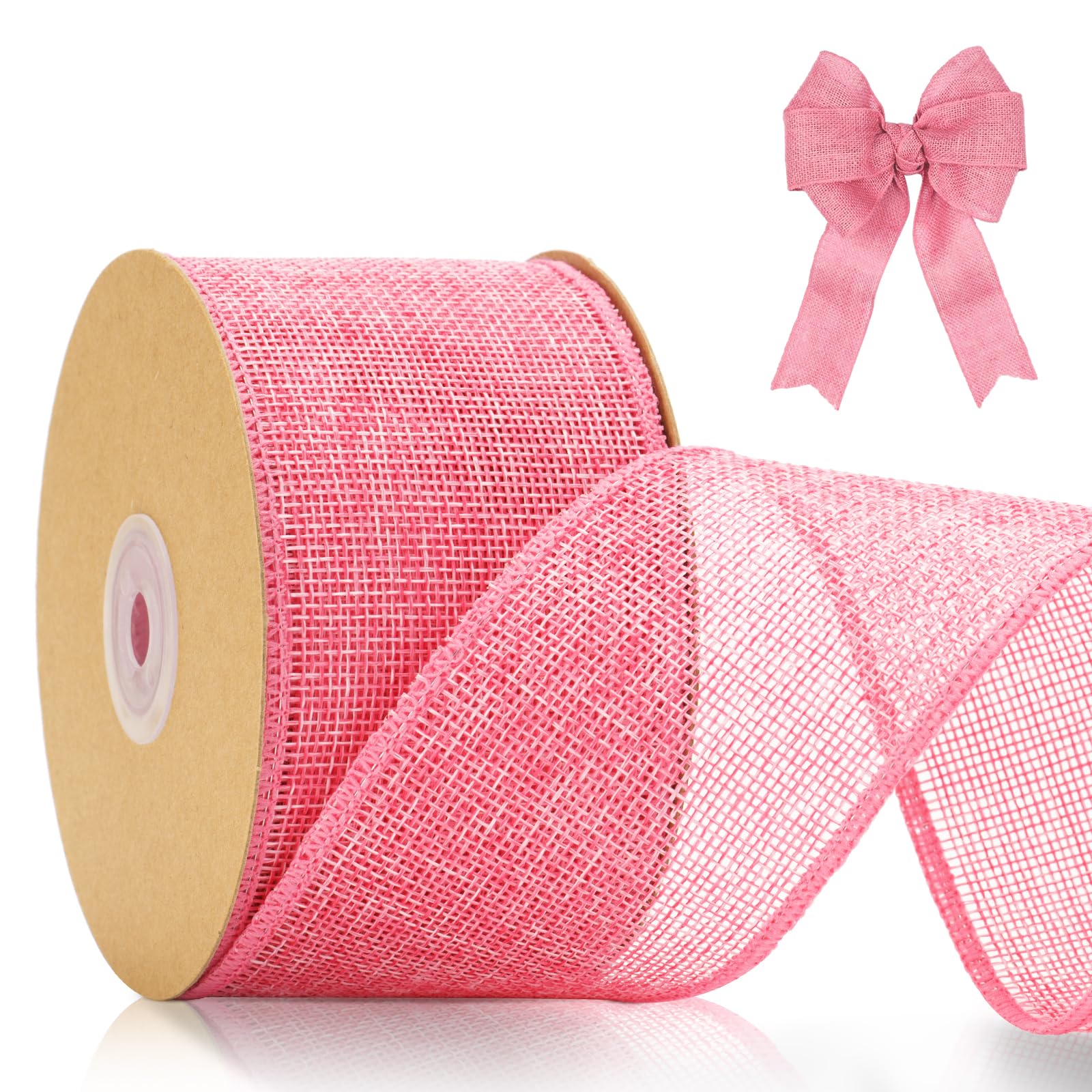 jijAcraft 6.4CM Pink Wired Burlap Ribbon: 10m Wired Hessian Ribbon Roll Natural Hessian Ribbons Rustic Burlap Ribbons for Gift Wrapping Bows