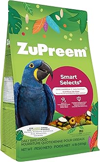 ZuPreem Smart Selects Bird Food, Cockatoo Food, Bird Feed Pellets and Seed Blend, Macaw Diet, Daily Nutrition for Amazons, Cockatoos, and Macaws, Made in USA, Amazon Diet, (Large, 4 lb bag)