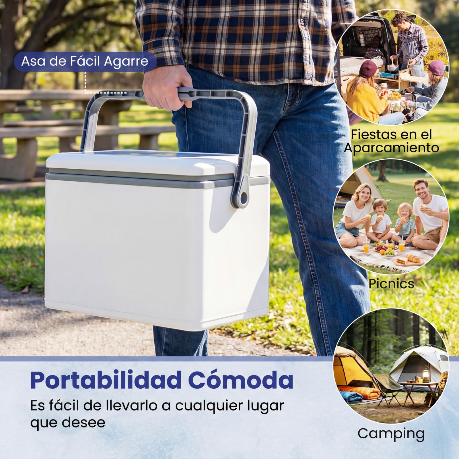 COSTWAY Nevera Portátil Rígida 12L, Nevera Térmica Moldeada por Inyección de 12 L con Asa de Fácil Agarre, Mantiene el Hielo hasta 3 Días, Cooler para Camping, Playa y Pesca, 48,5x29x31,5 cm
