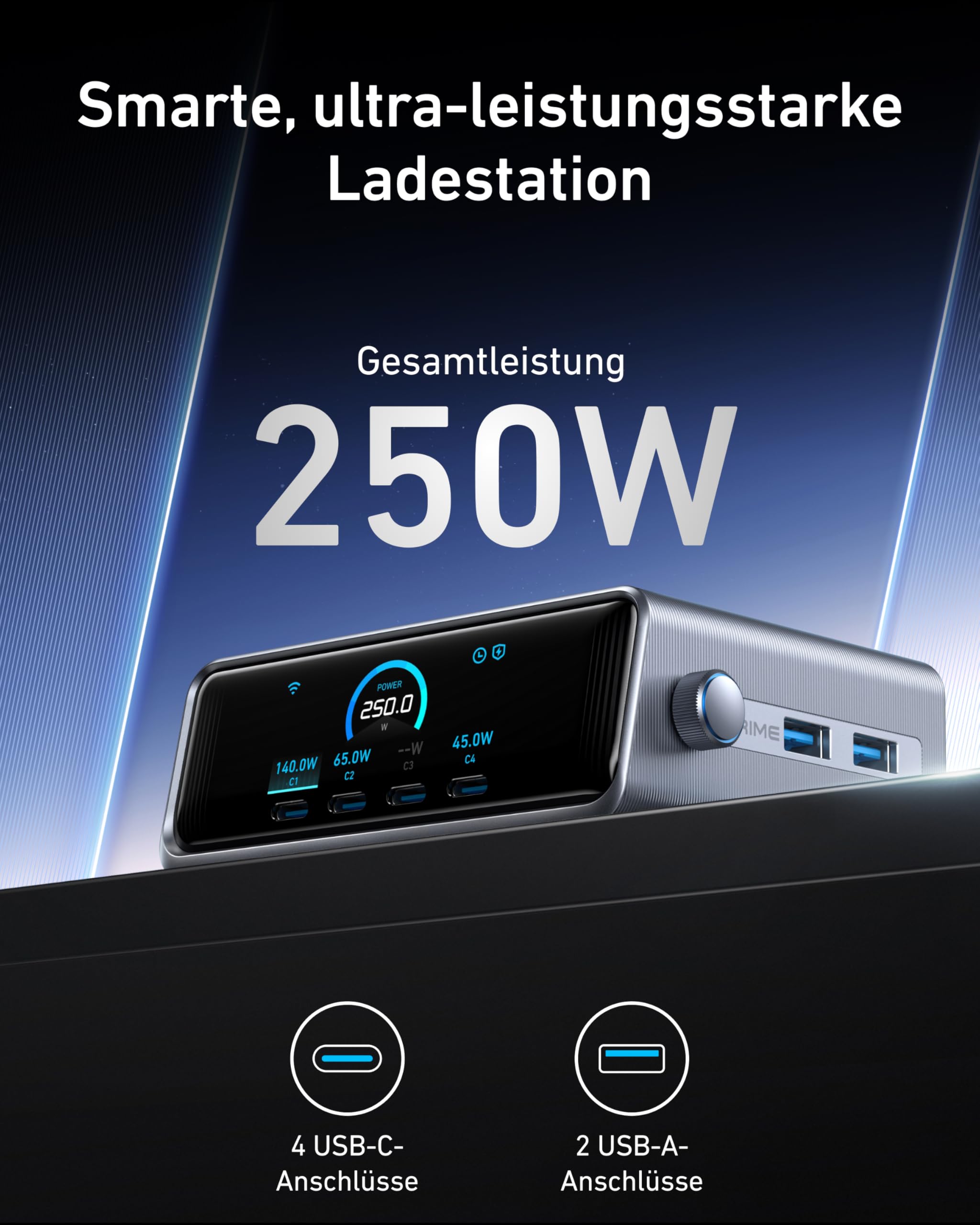 Anker Prime 250W USB-C Ladegerät, Ultra-schnelle 6-Port GaN 