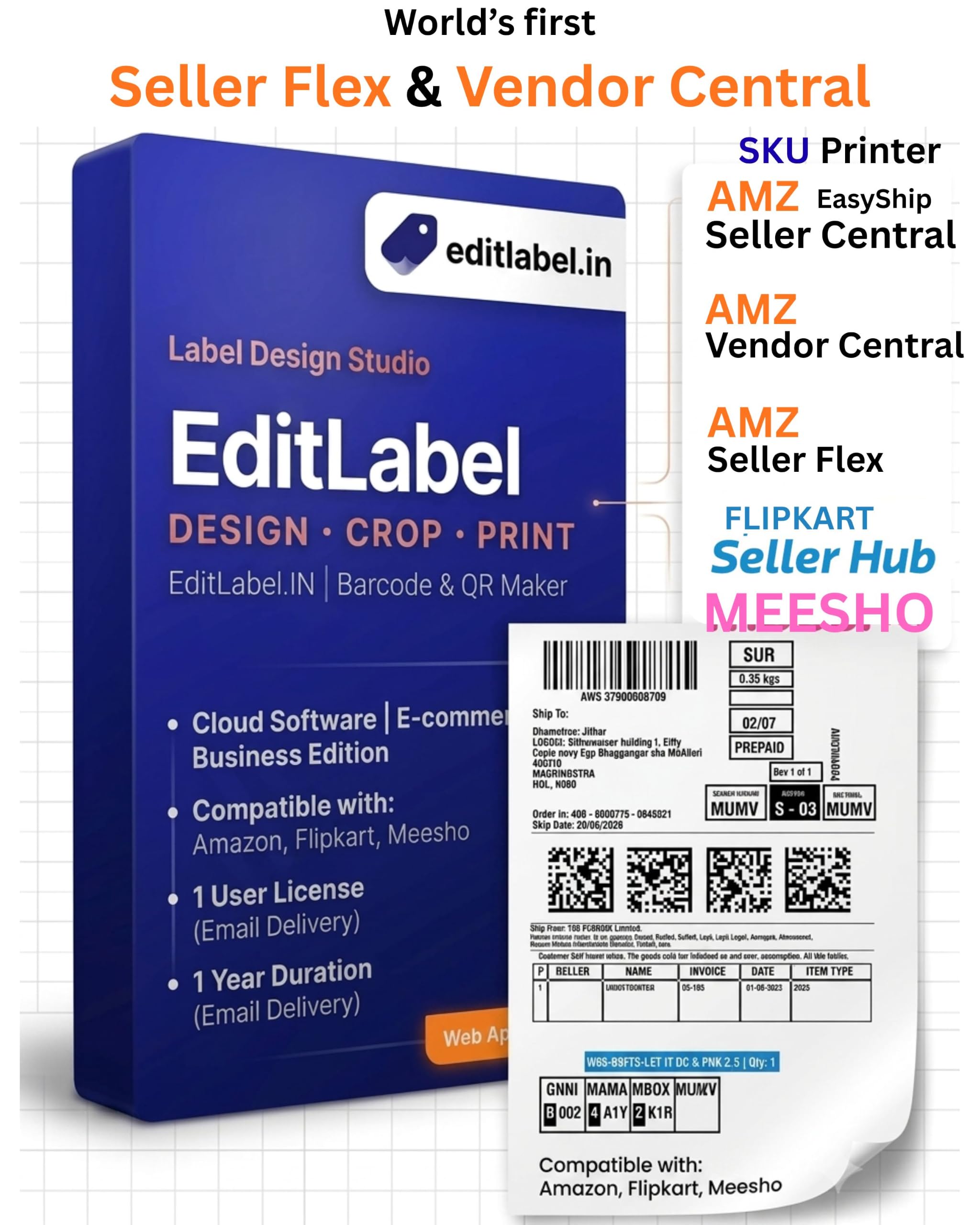 EDITLABEL.IN Barcode & QR Maker | Cloud Software Industrial E‑commerce Business Edition (1 User License, Email Delivery) | Compatible with Amazon, Flipkart, Meesho | Design & Print Labels (1 year) | 1 User License, Email Delivery-image-14