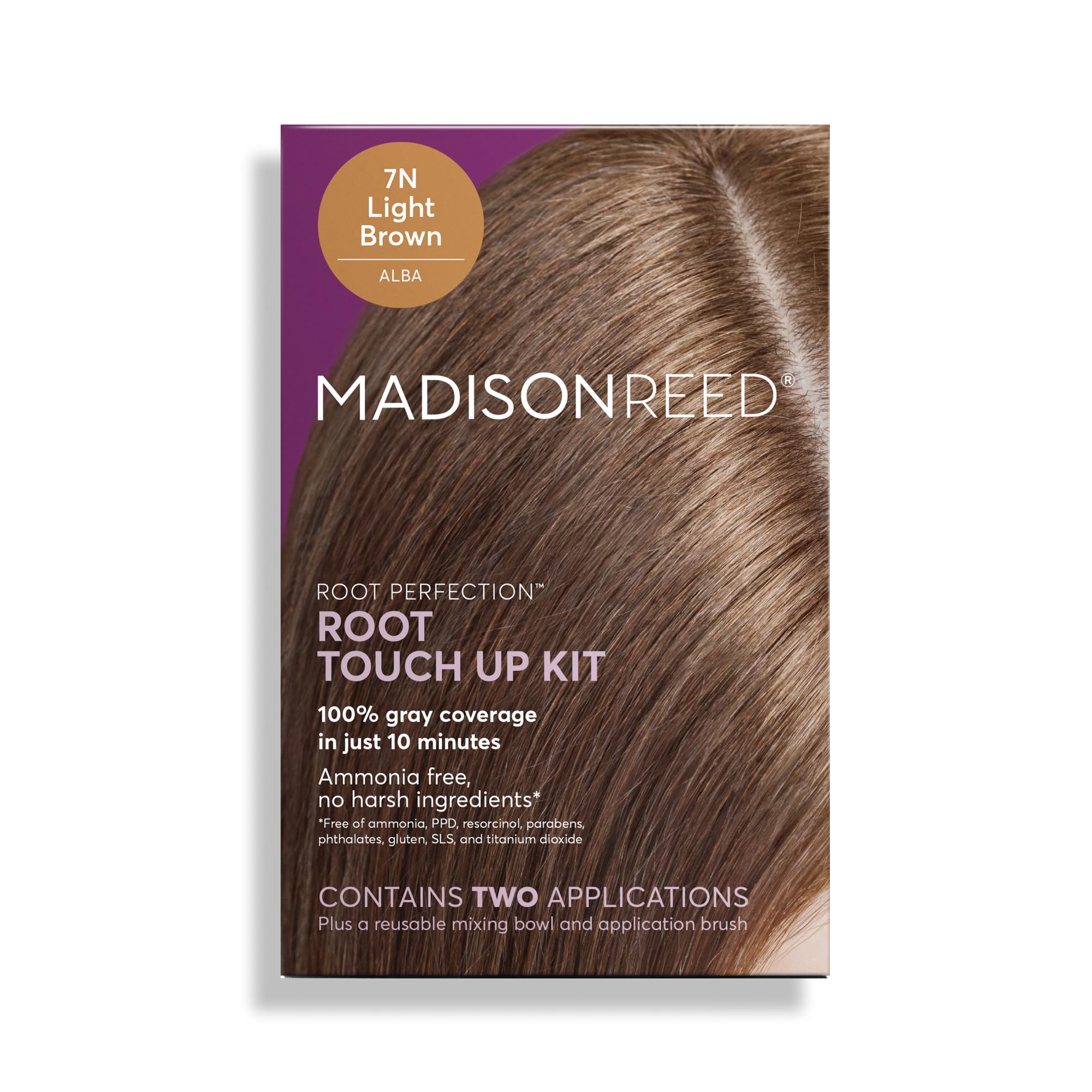 Madison Reed Root Perfection Permanent Root Touch Up, Light Brown 7N Alba, 10 Minutes for 100% Gray Root Coverage, Ammonia-Free Hair Dye, Two Applications
