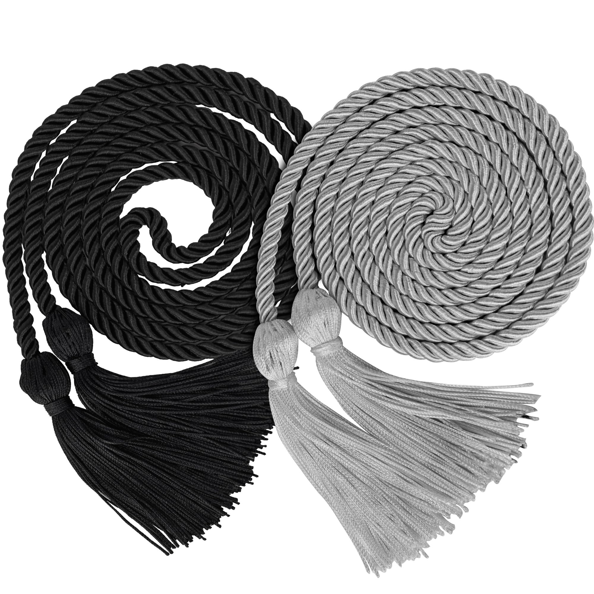 GraduationMall Double Graduation Honor Cords Black &amp; Silver 68"