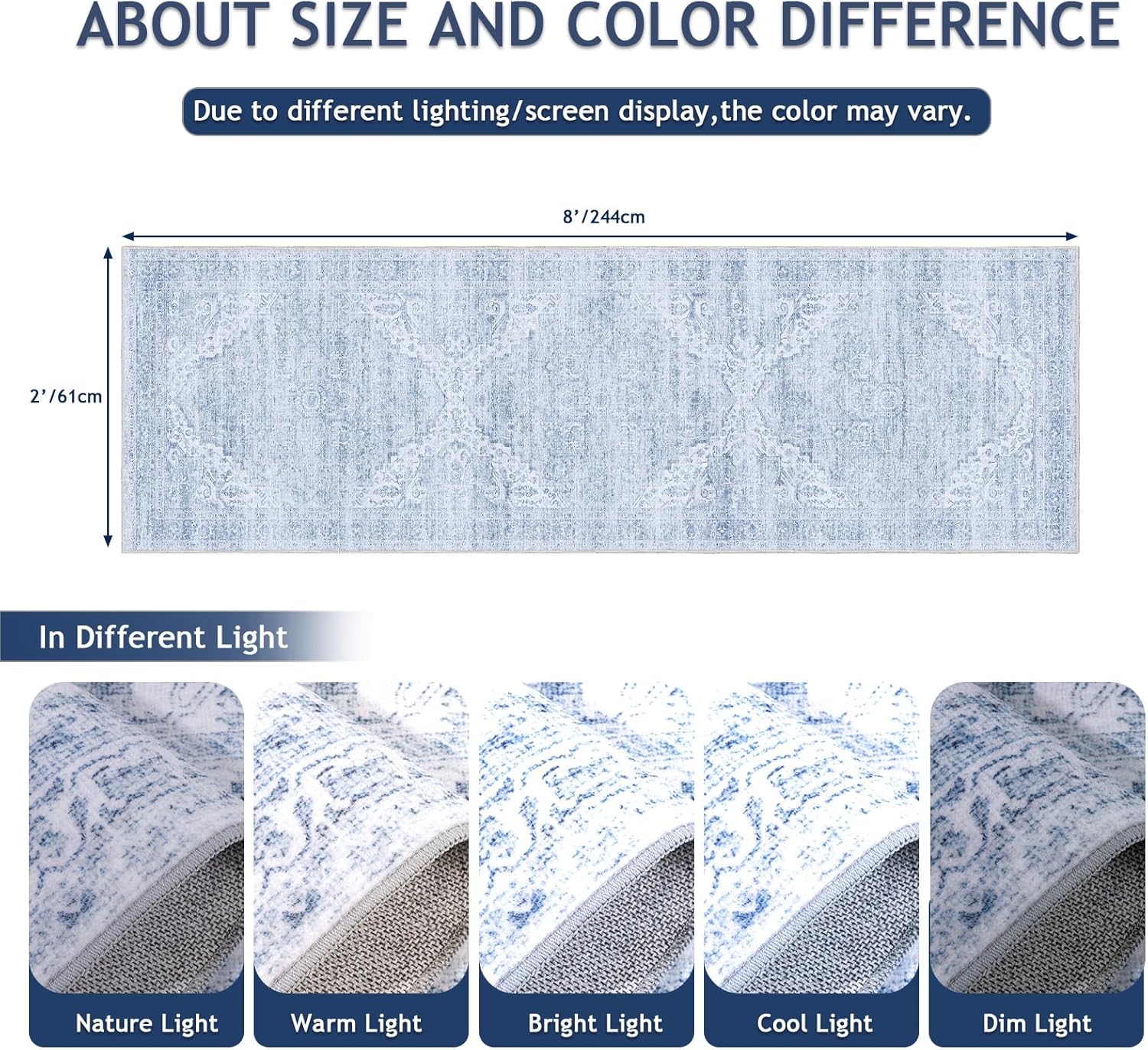 Washable Runner Rug 2x8 Runners for Hallways,Vintage Kitchen Runner Rugs with Non-Slip Backing Hallway Runner Rugs,Ultra-Thin Carpet for Bedroom, Entryway,Bathroom,Laundry Room - Image 2