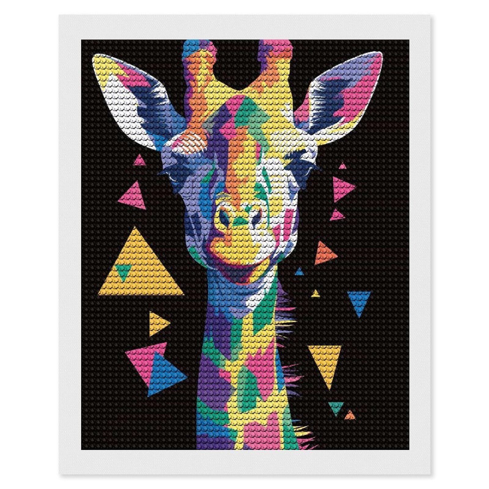 Junmoney Colorful Geometric Giraffe Portrait Full Drill Diamond Painting Kit 16"x20", Mindful Craft Activity, Bedroom Decor, for Adults, Gift Idea