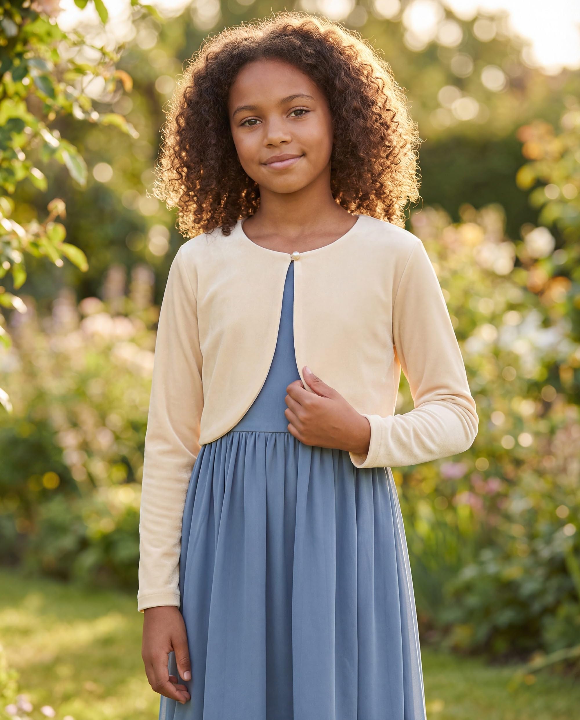 Bolerose Boléro Pull en Velours à Manches Longues pour Fille Enfant