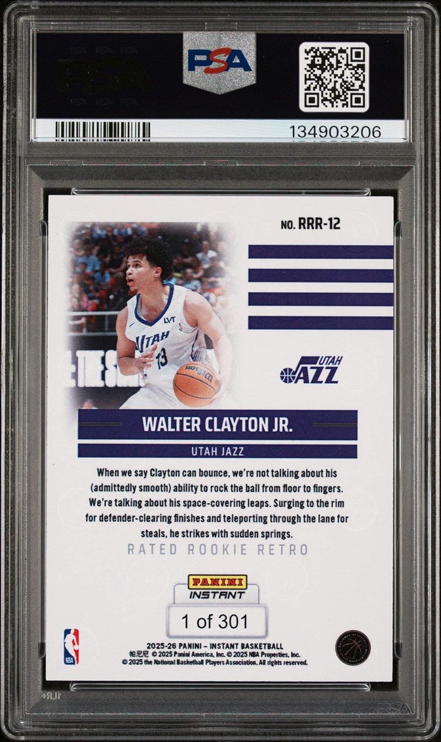 Graded 2025 Panini Instant Walter Clayton Jr. #RRR12 Rated Rookie Retro Rookie RC Basketball Card PSA 10 Gem Mint