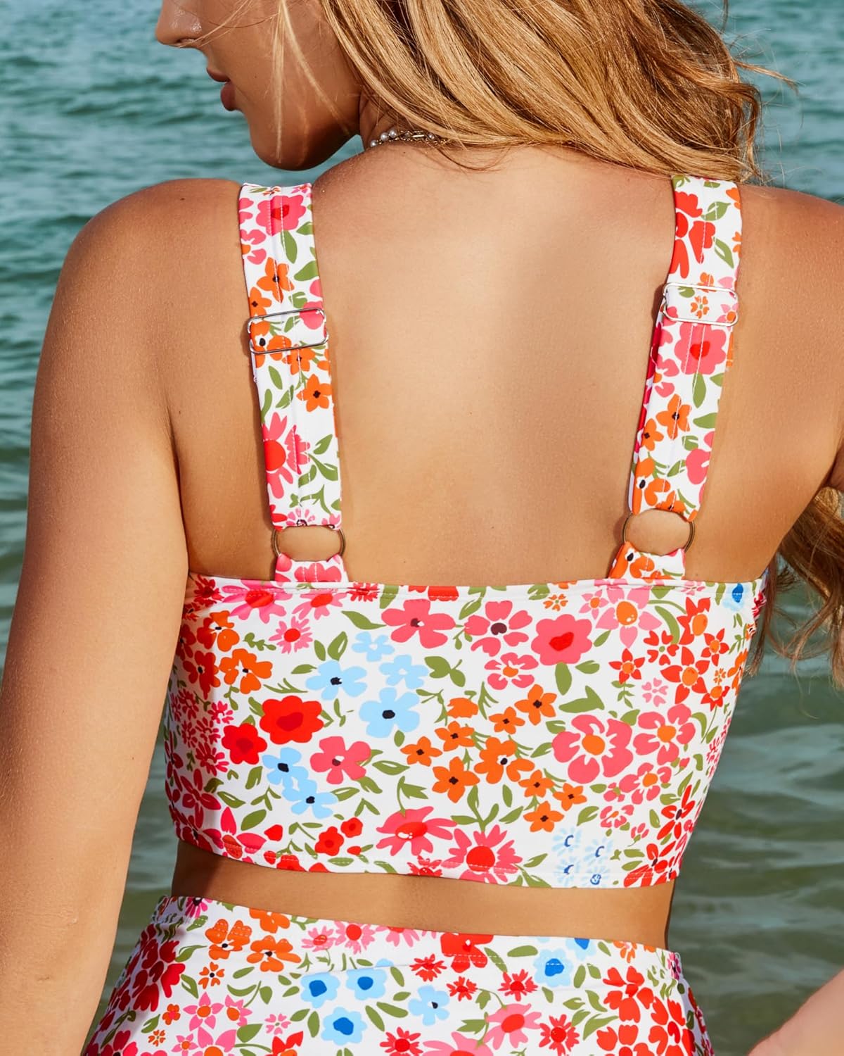 GRAPENT Bikini Tops for Women Cropped Tankini Tops Floral Printed Beach Padded Knot Twist Cut Out Bathing Suit Top Only - Image 3