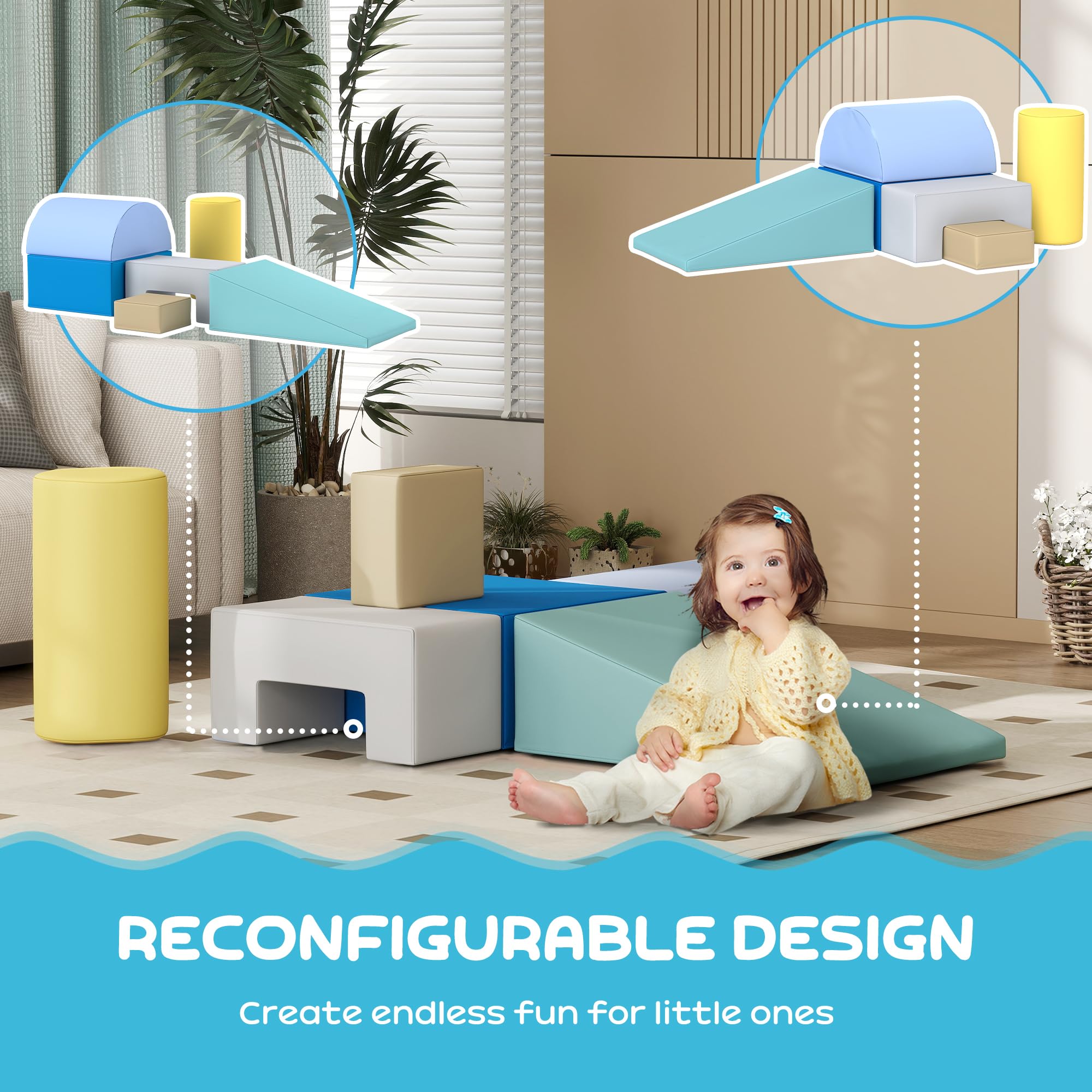 AIYAPLAY 6PCS Modulo motricità Bébé Parcours motricità Bébé Blocchi di Costruzione in Mousse con Custodia in Materiale Sintetico - Giocattoli didattici per Bambini in età prescolare, Multicolore