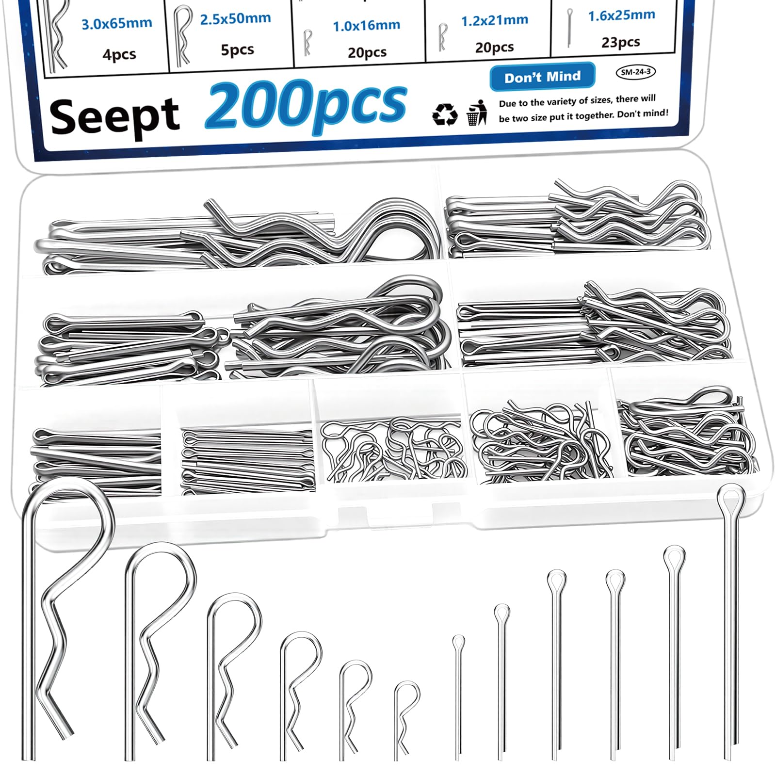 Seept Cotter Pins Assortment Kit 304 Stainless Steel Hitch Pin Clip Tractor Used for Hitch Pin Lock System Farm Tools and Tractor implements/Tractor Accessories/Parts