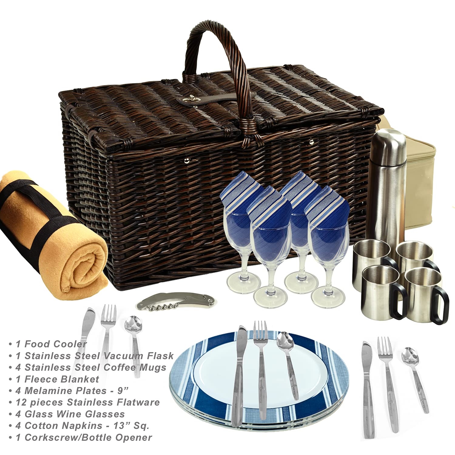 Picnic at Ascot Buckingham Willow Picnic Basket with Service for 4 with