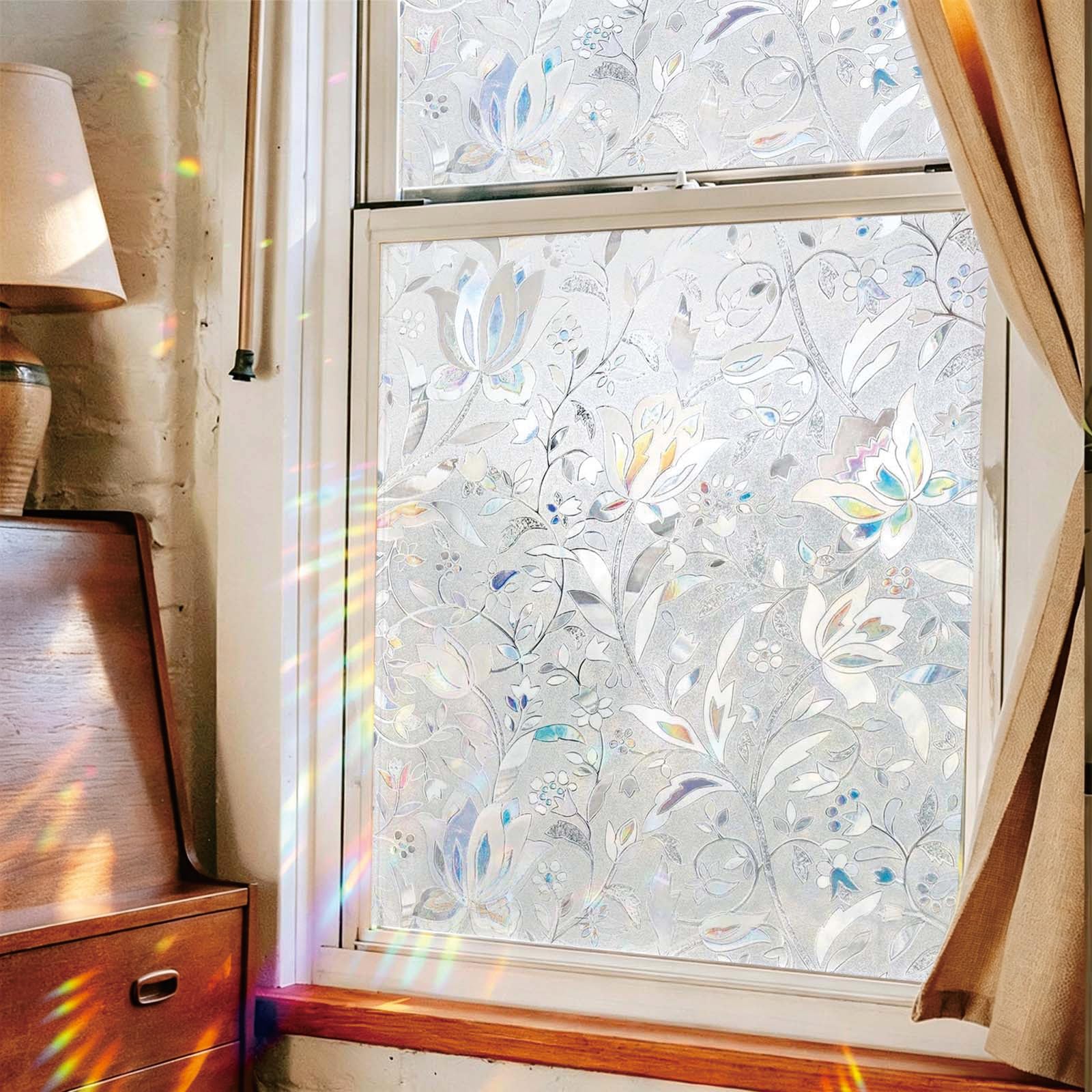 Rainbow Window Film 65 x 180 cm Blocks UV Static Cling No Glue Removable Heat Cotrol, Privacy Protection, Windows Static Clings, Window Sticker Cover for Kitchen, tulip