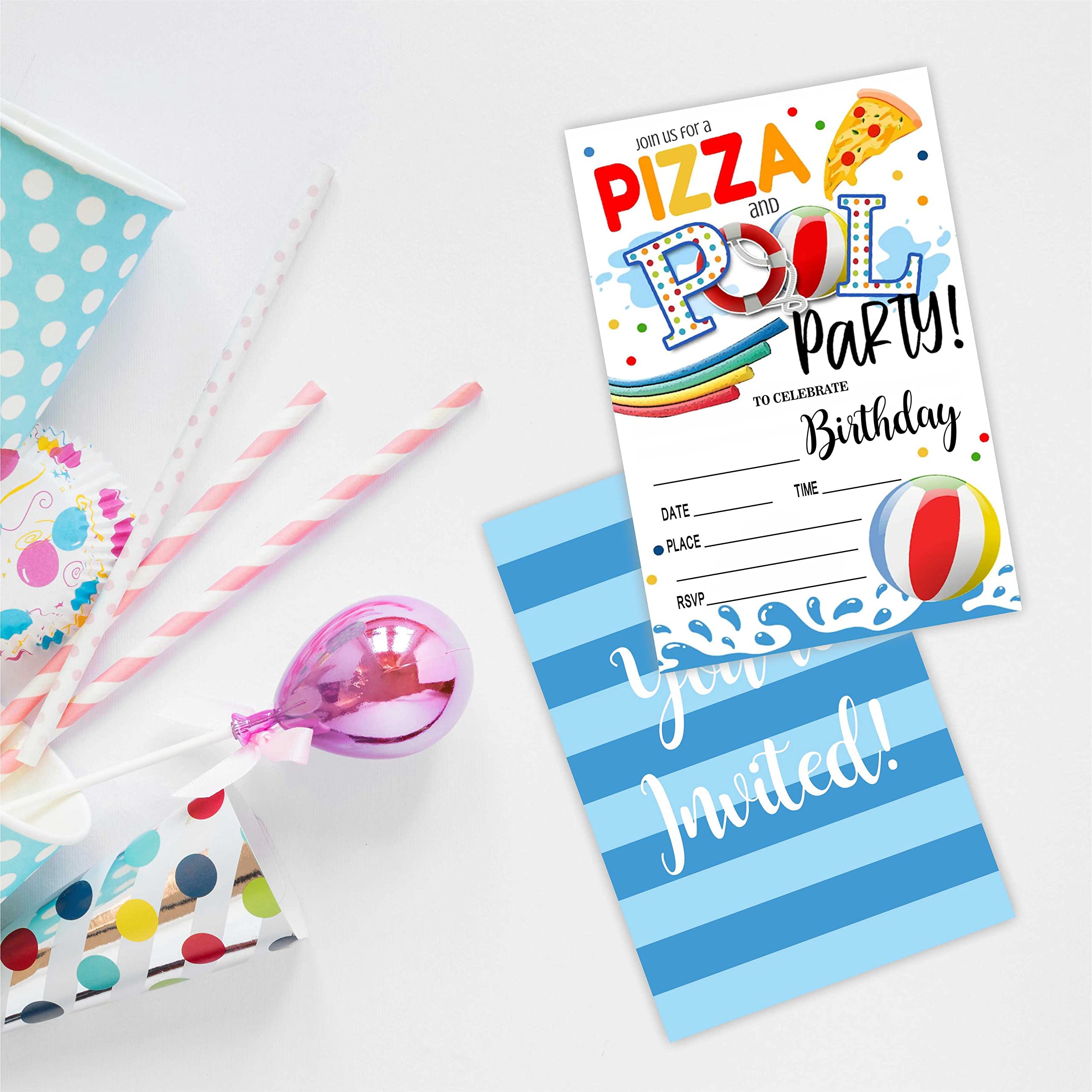 Pool-Party-Einladungskarten – 20 Stück Mit Umschlägen – 10,2 X 15,2 Cm, Beschichtetes Papier – Ideal Für Kindergeburtstage Im Schwimmbad