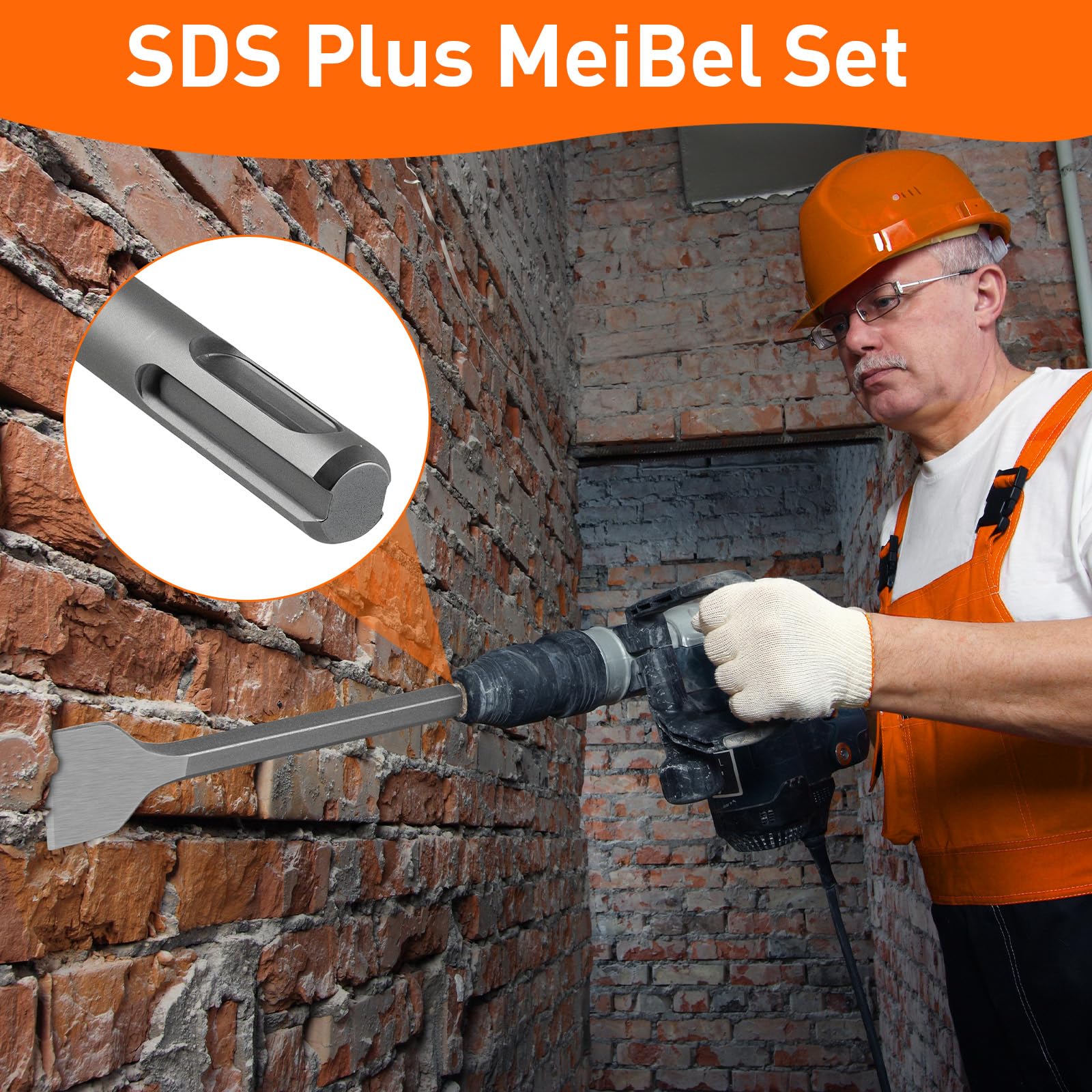 Burin SDS Plus- 3 pièces 100 mm + 75 mm + 40 mm, burin SDS Plus pour enlever le carrelage, la colle à carrelage, le béton, la pierre naturelle, la maçonnerie, etc. - Burin à carrelage haut de gamme