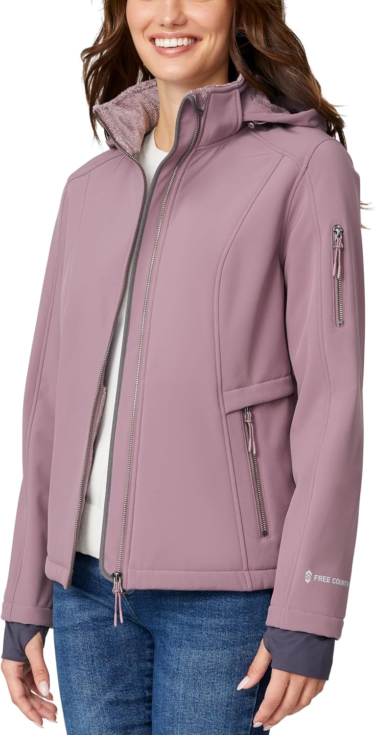 Free Country Women's Softshell Jacket Fleece Fur Lined Insulated Hooded Water & Wind Resistant Coat for Outdoor-Aeris II