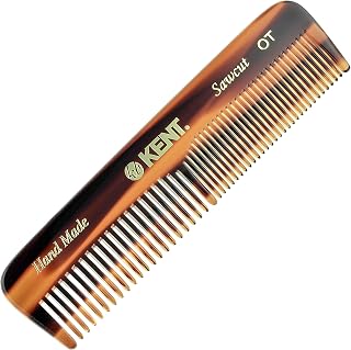 Kent OT Tortoise Pocket Comb: Handmade Fine & Wide Tooth Hair Comb for Beard, Mustache, Travel - Saw Cut, Polished, Made in England