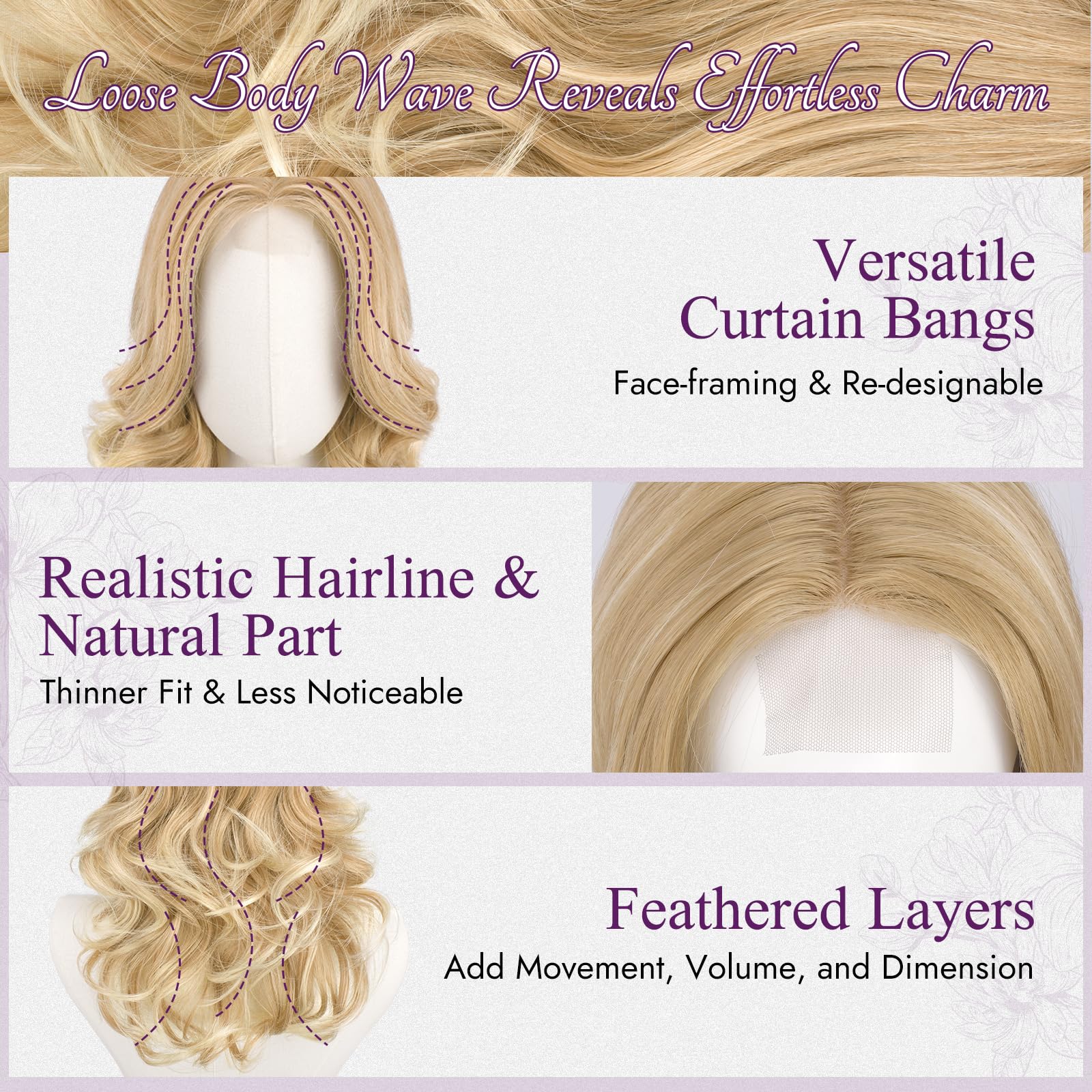 BARSDAR Kurze Gewellte Honigblond Perücke, Schulter Lange Blond Perücken für Frauen Kurze Lockere Wellen Layered Perücke mit Curtain Pony Weiche Synthetik Natürlich Aussehend Alltag Party