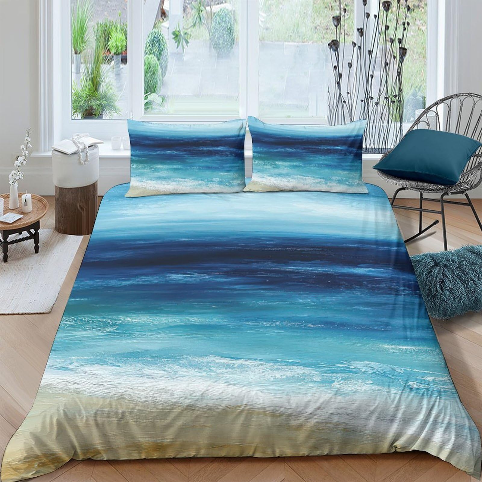 Ctjqhvkz Style-6 3D Printed Ocean Wave Fitted Sheet Microfiber Blue Gradient Beach Mattress Cover For Bedroom Guest Room Easy Care Single（135X200cm）