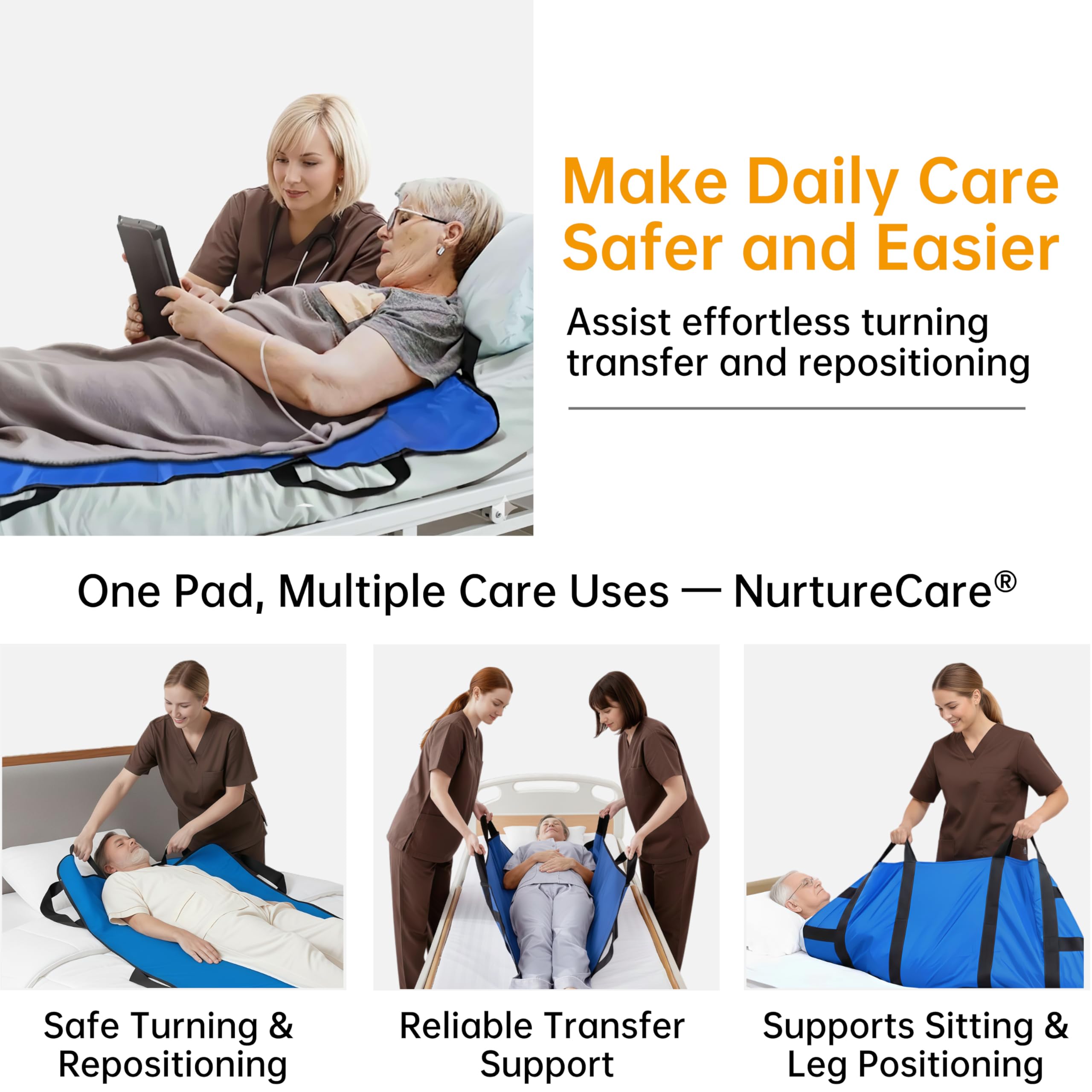Condition photo showing Good Condition for upgraded 3-layer positioning bed pad with handles, transfer & slide sheet for elderly care, waterproof washable draw sheet for turning, lifting & repositioning (60" x 40", blue)
