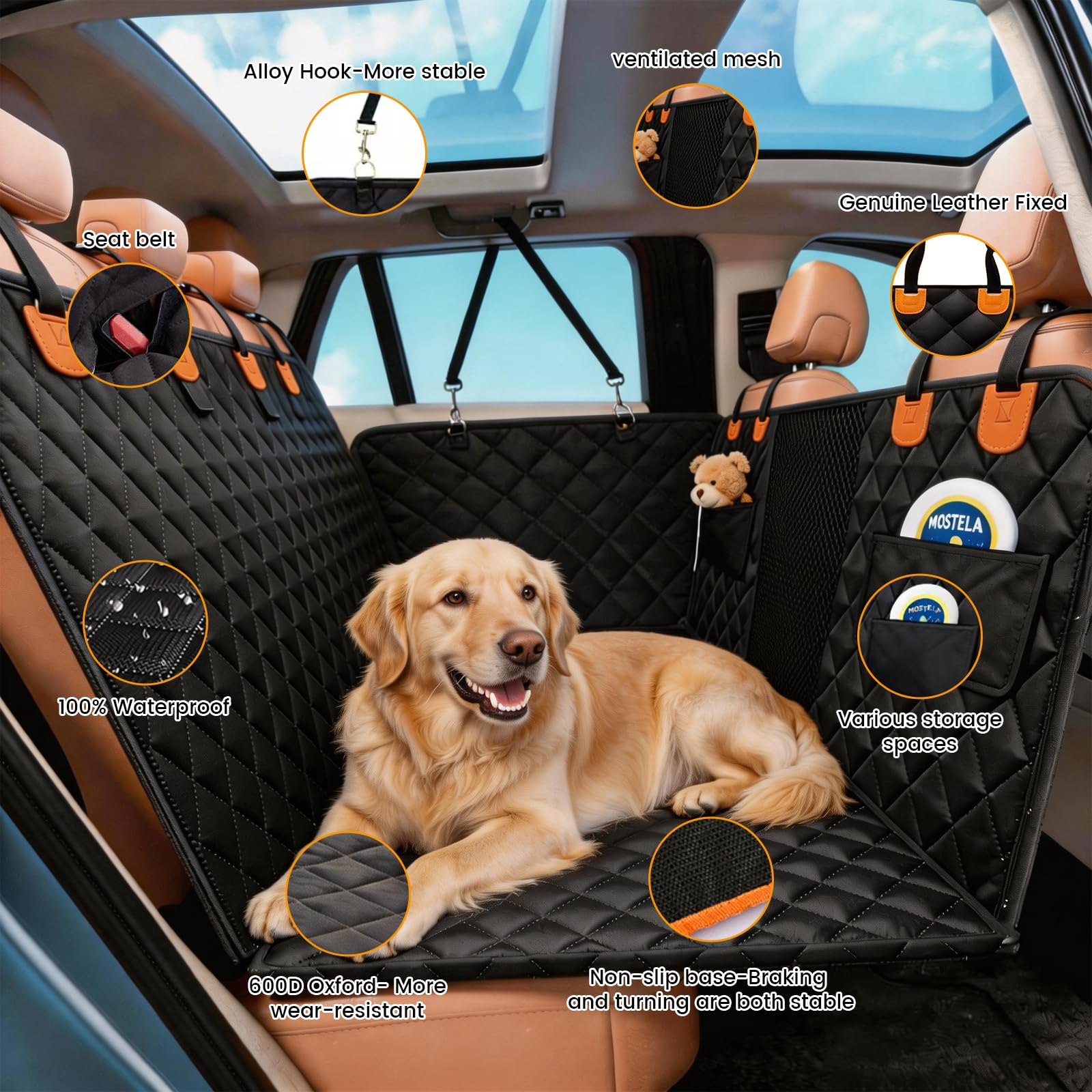 Back Seat Extender for Dogs with Hard Bottom, Dog Car Seat Cover for Back Seat, Waterproof Backseat Dog Extender & Hammock, Fits Most Cars, SUVs &Trucks, Medium&Large Dogs - image 6