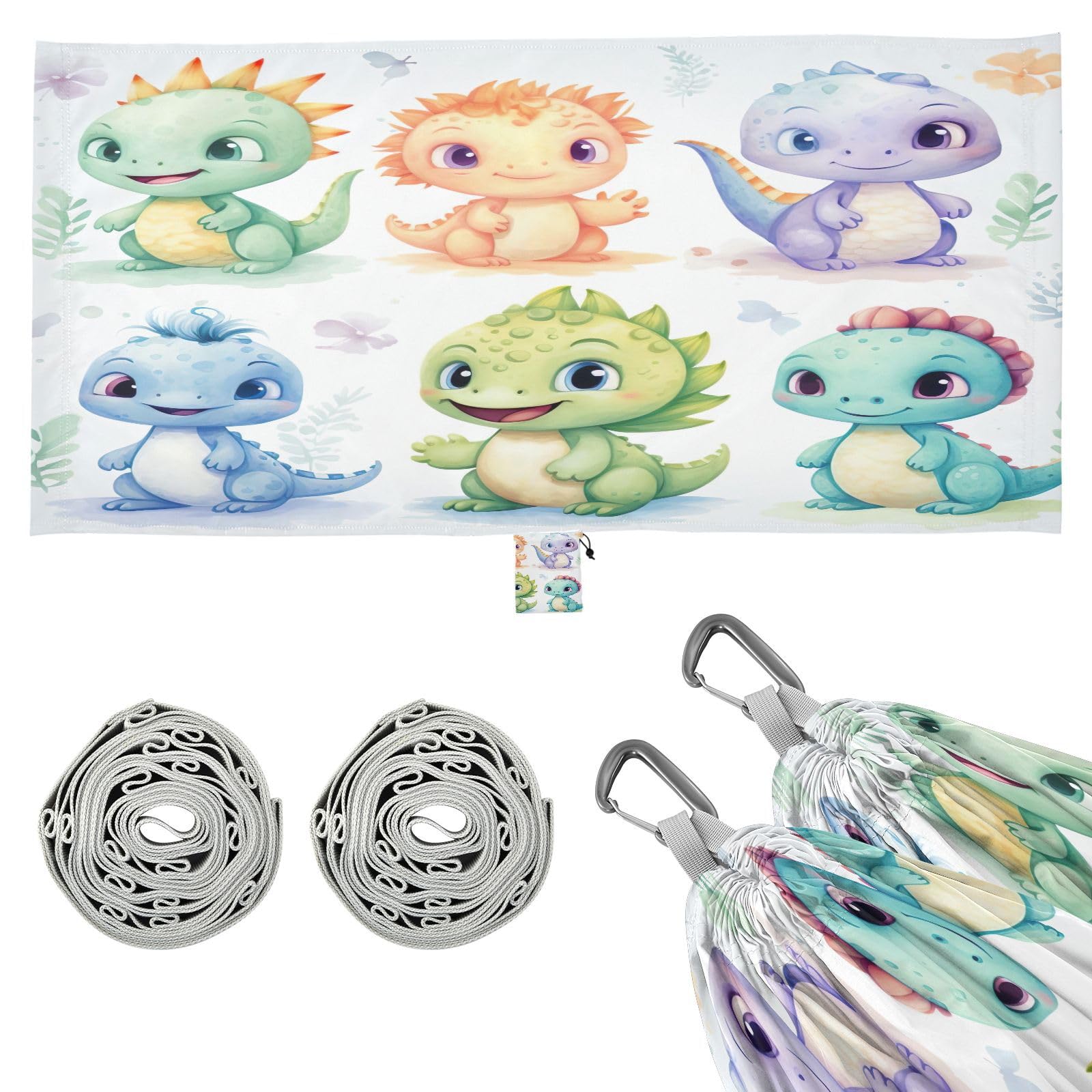 Kigai Cute Dragon Camping Hammock Durable & Portable Travel Hammock Holds 330lbs with Tree Strapsm, Pocket, Camping Accessories